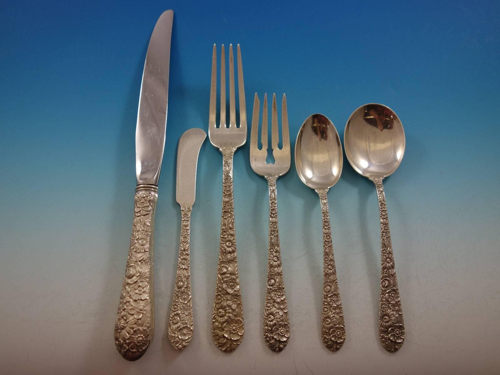 20th Century Bridal Bouquet by Alvin Sterling Silver Flatware Set for 8 Service 48 Pcs Dinner For Sale