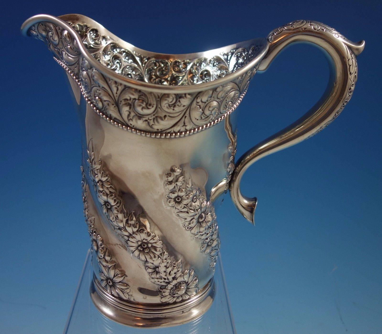 Gorham Sterling Silver Water Pitcher w Hand Chased Scrollwork #1775 Hollowware In Excellent Condition In Big Bend, WI