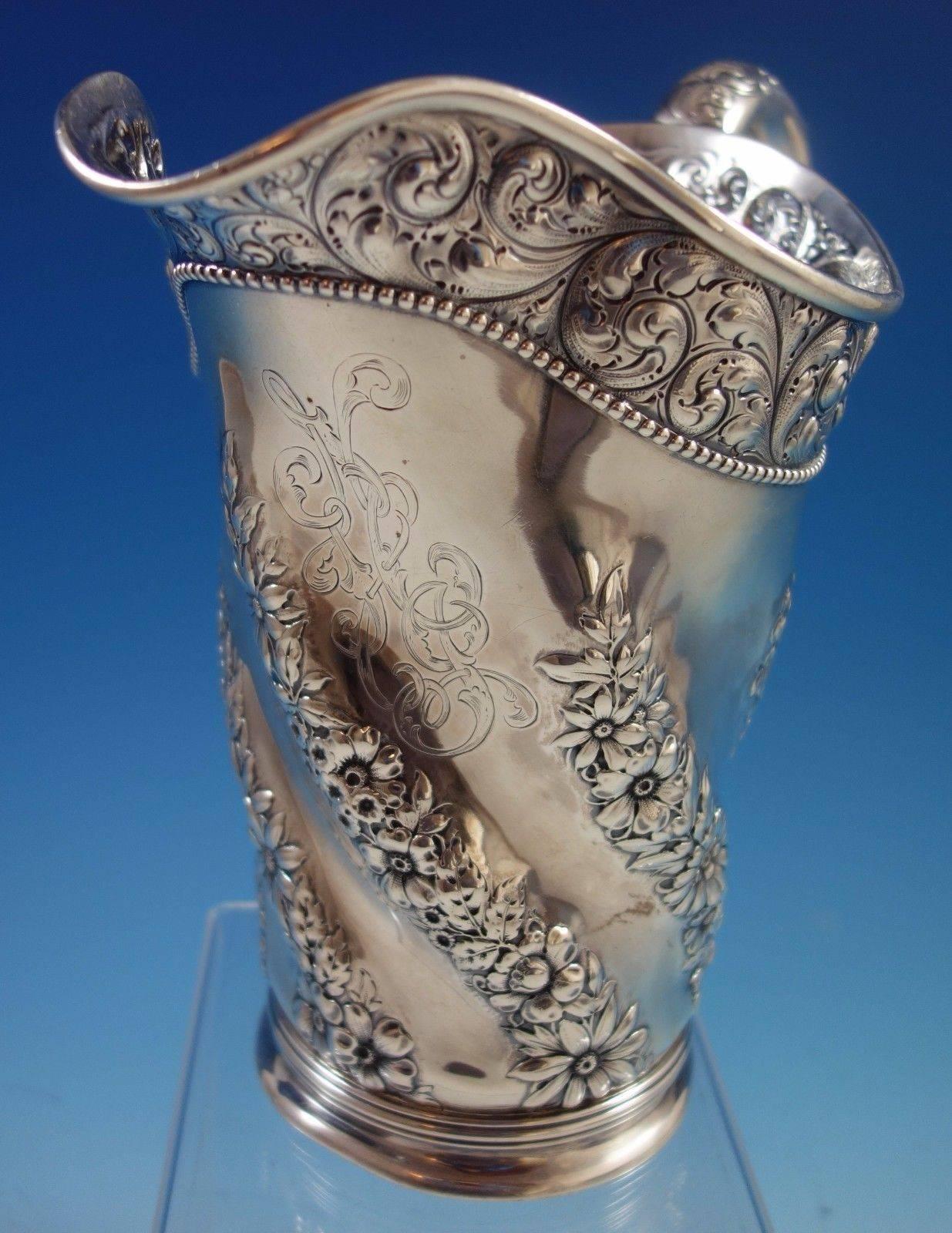 Gorham Sterling Silver Water Pitcher w Hand Chased Scrollwork #1775 Hollowware 1