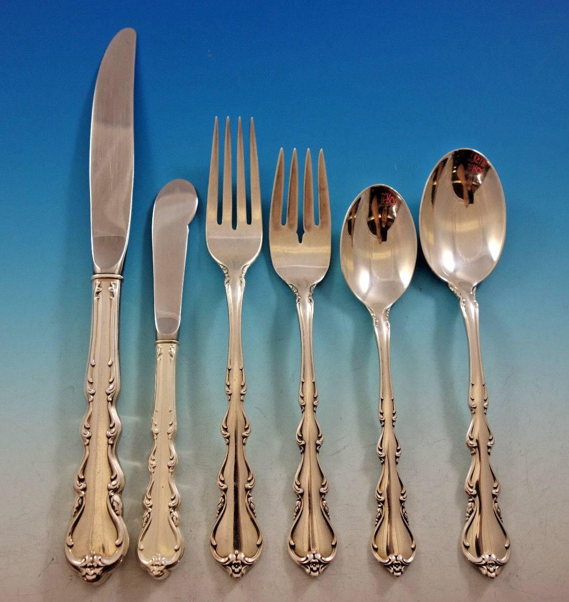 Angelique by International Sterling Silver Flatware Set for 12 Service 80 Pcs In Excellent Condition For Sale In Big Bend, WI