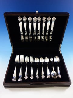 Orchid Elegance by Wallace Sterling Silver Flatware Set Service 40 Pcs Dinner