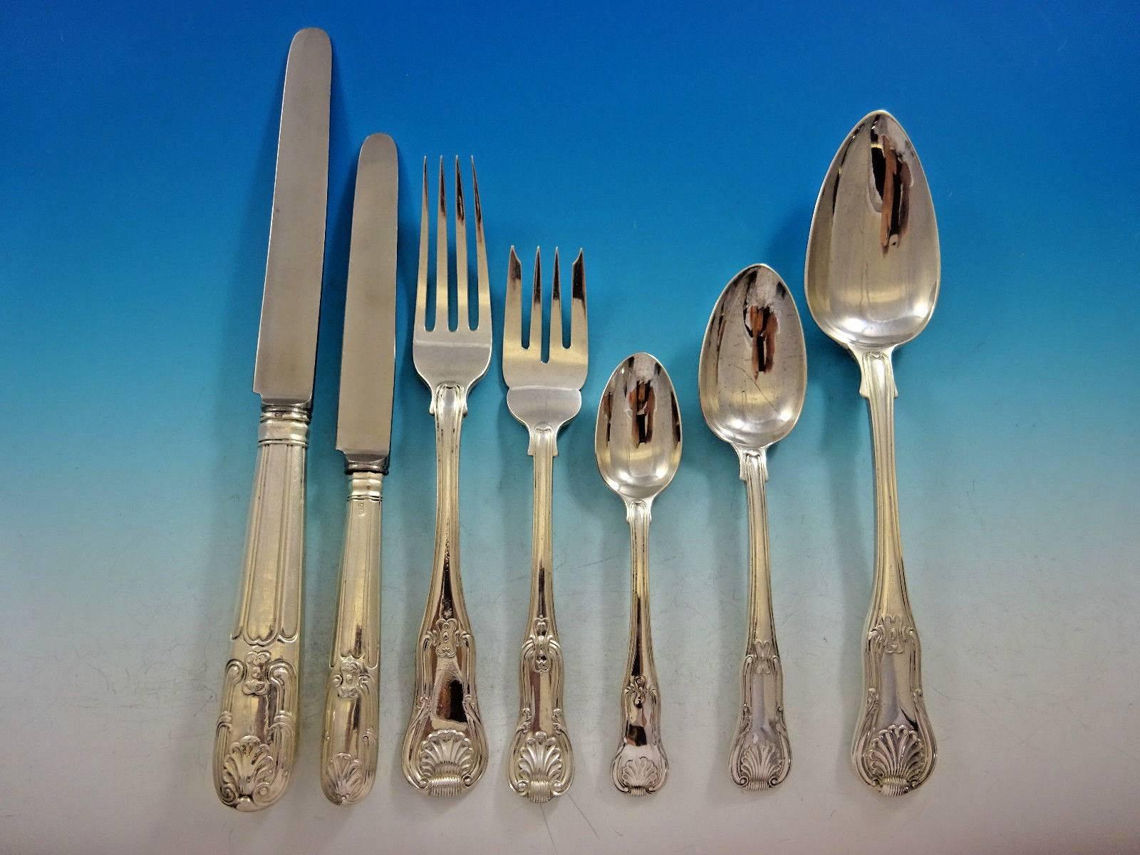 Kings English Sterling Silver Flatware Set for 12 Service 84 Pieces Dinner In Excellent Condition For Sale In Big Bend, WI