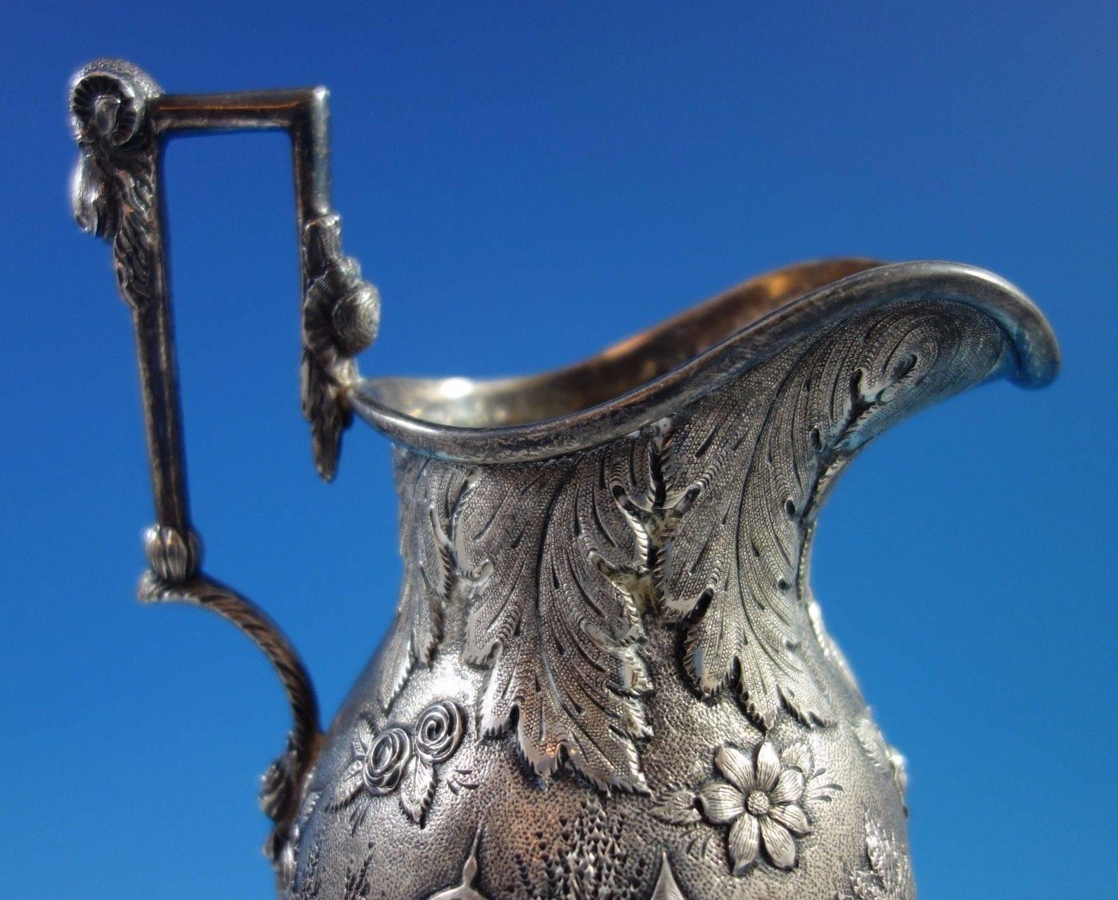 Repousse by AG Schultz Sterling Silver Milk Pitcher Architectural Castle, Leaves 3
