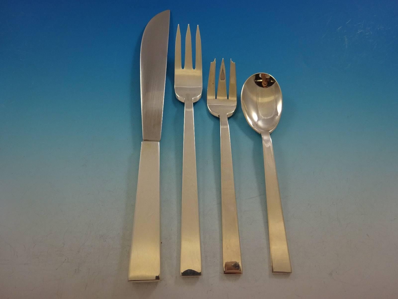Mid-Century Modern Moderne by Adra Sterling Silver Flatware Set Modernism, Worked with Adler, 60 Pc