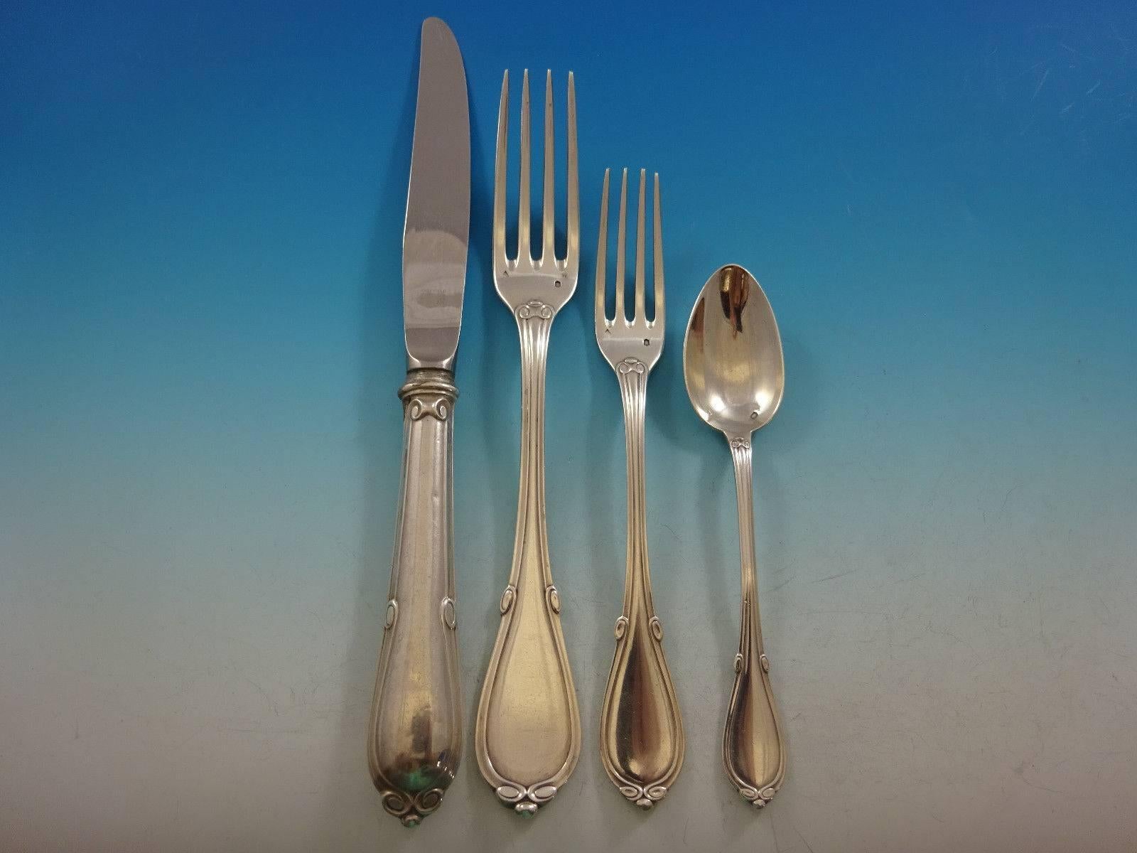 Fontenelle by Odiot France Sterling Silver Flatware Set Service 51 Pieces Dinner In Excellent Condition In Big Bend, WI