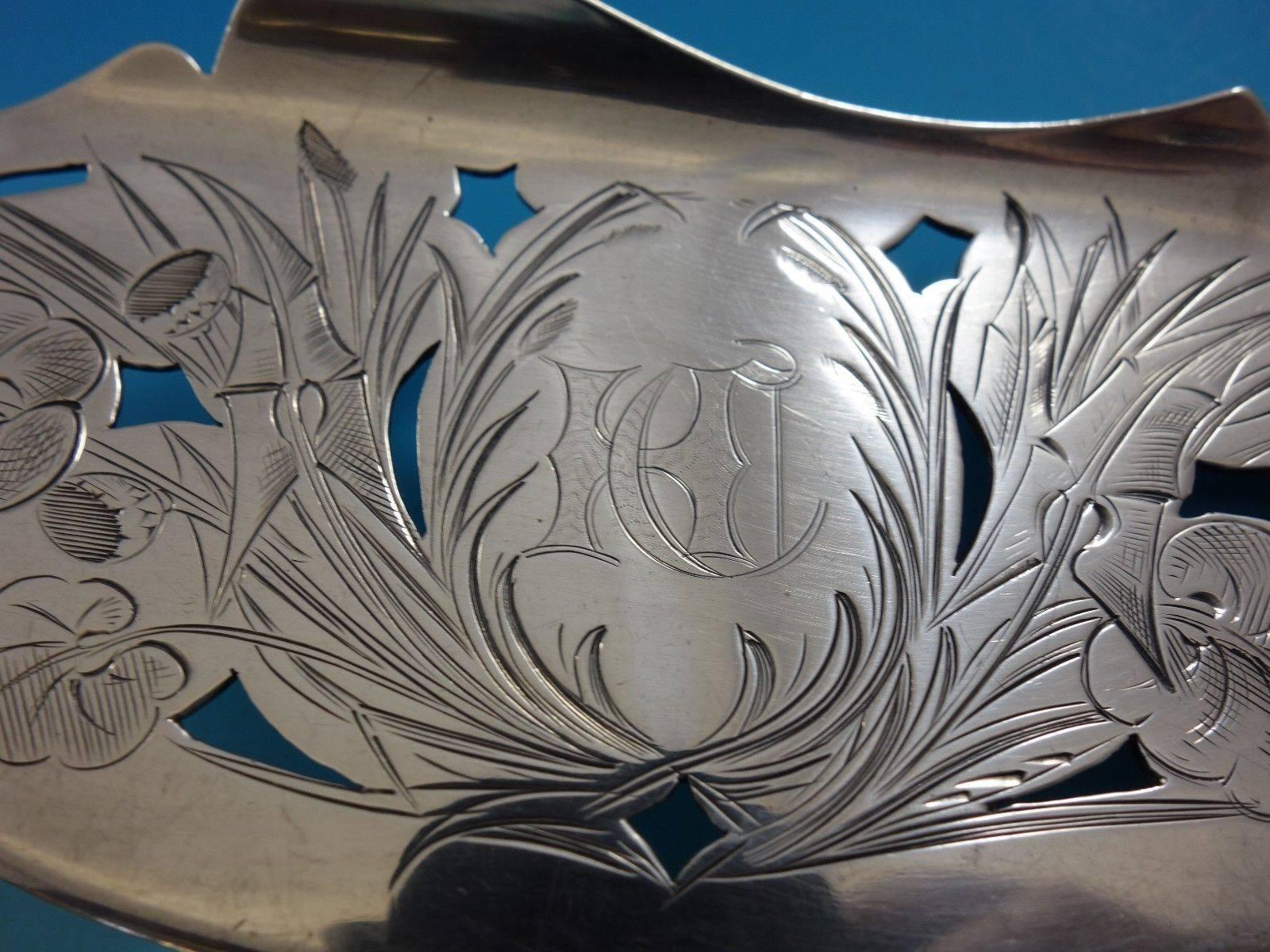 Egyptian by William Gale Sterling Silver Fish Serving Set 3-D Bright Cut Lotus In Excellent Condition In Big Bend, WI