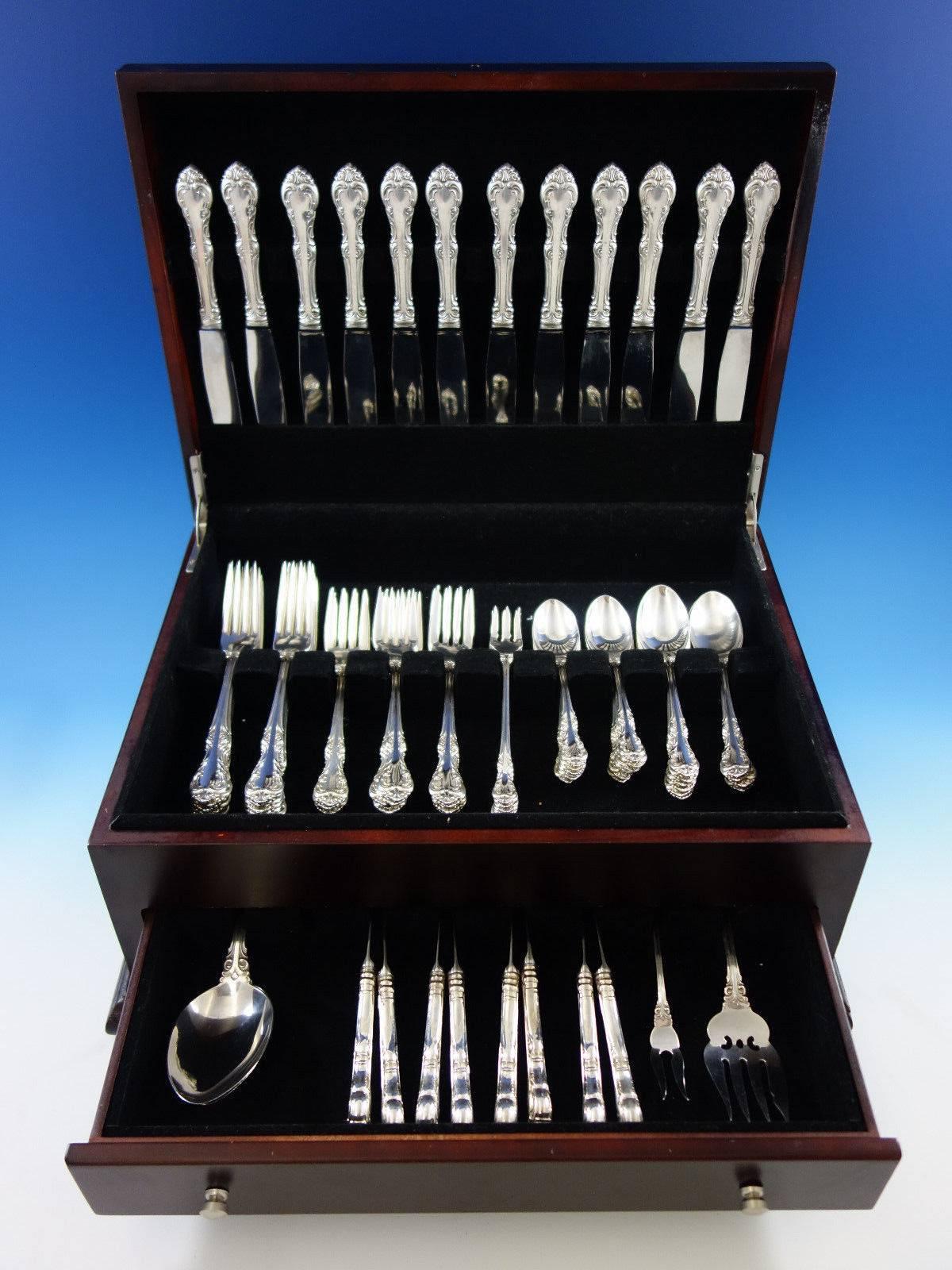 Laurentian by Birks (Canada) sterling silver flatware set, 80 pieces. This set includes: 

12 knives, 8 5/8