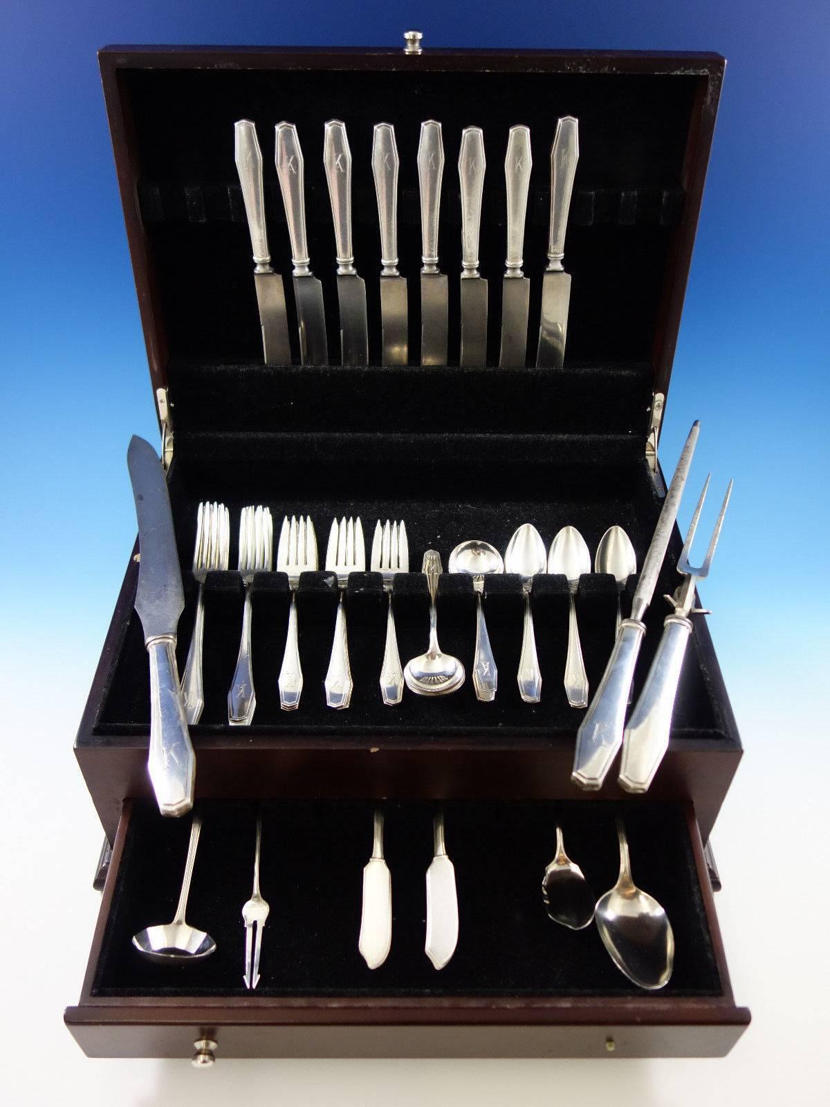 Hampton by Alvin Sterling Silver Flatware Set for 8 Service 55 Pieces K Monogram In Excellent Condition In Big Bend, WI
