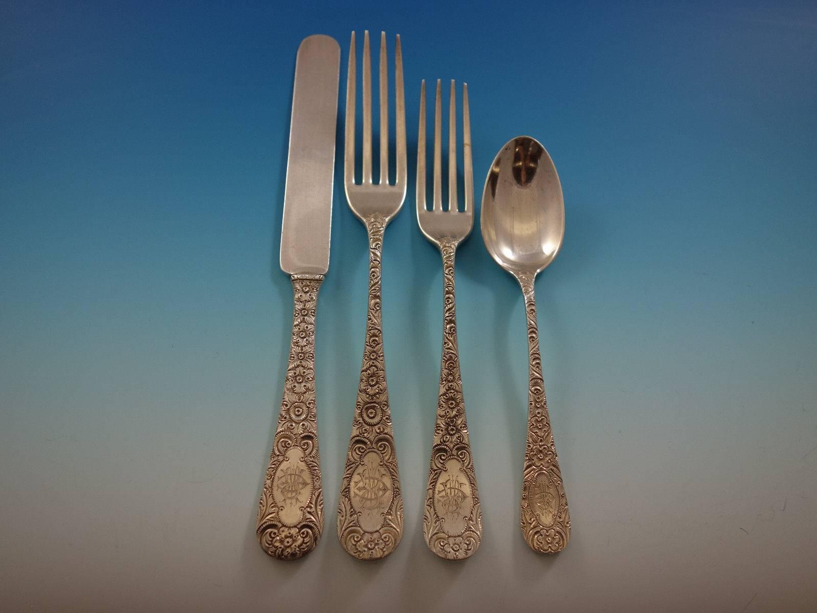Antique Chased by Gorham Sterling Silver Flatware Set for 16 Service 112 Pcs In Excellent Condition In Big Bend, WI