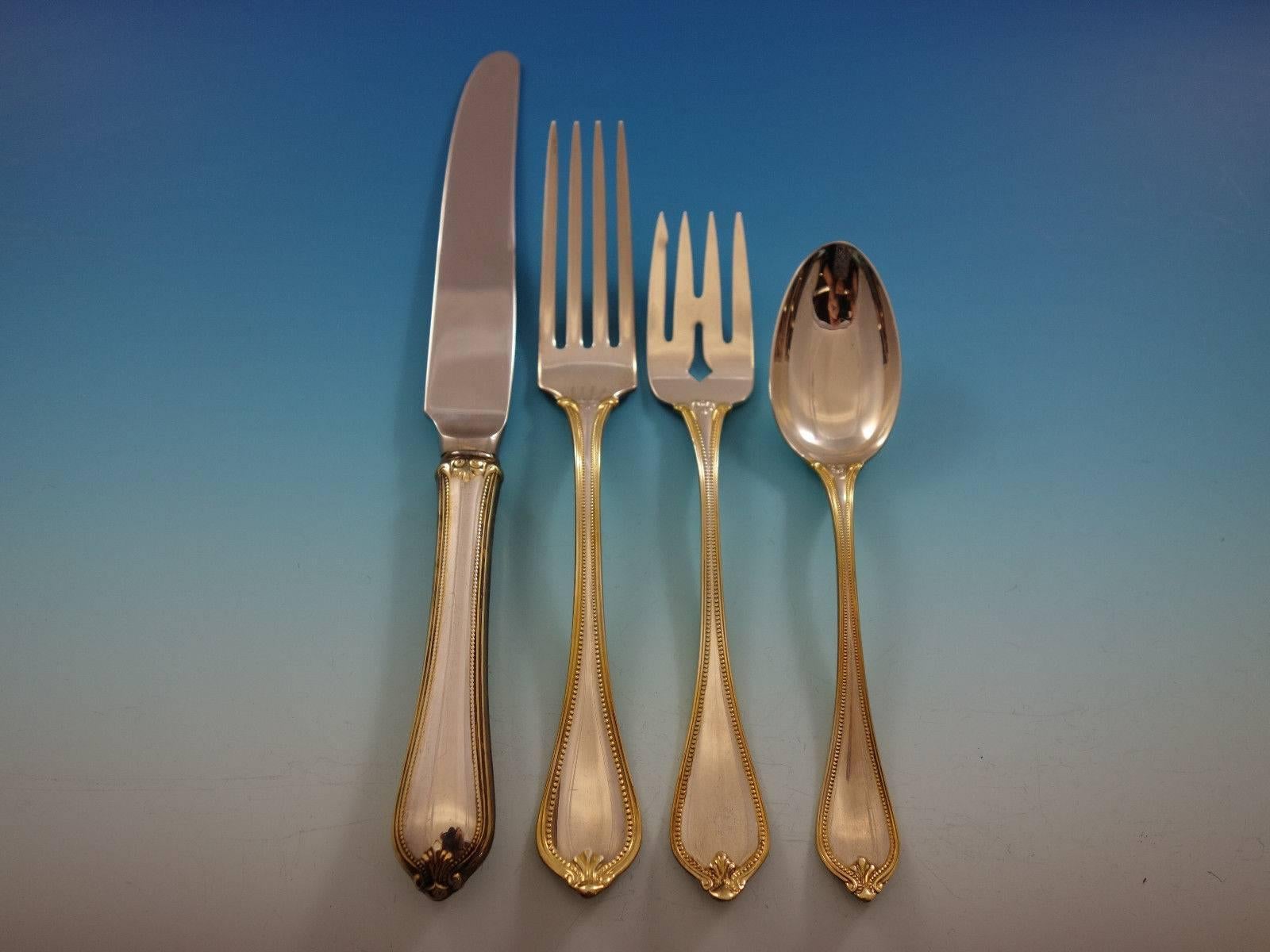 Old Newbury Gold Accent by Towle Sterling Silver Flatware Set 8 Service 40 Pcs In Excellent Condition In Big Bend, WI