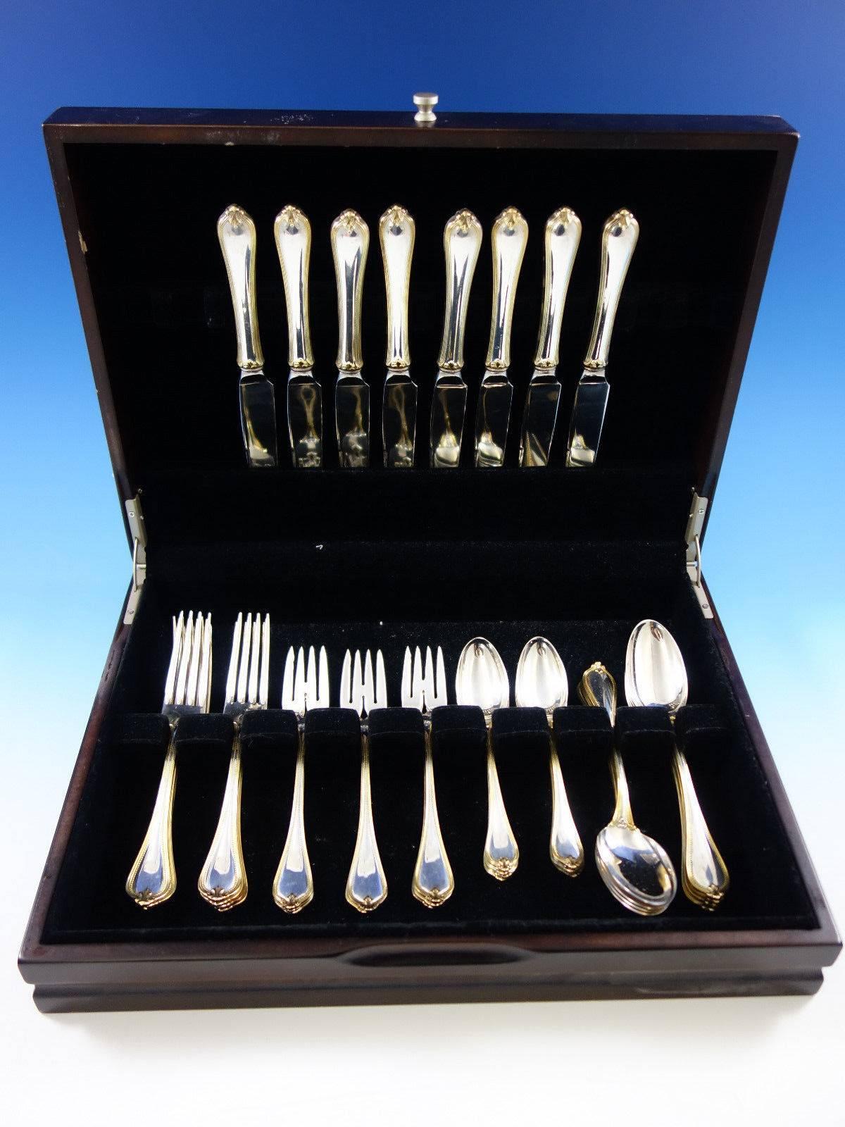 Old Newbury Gold Accent by Towle sterling silver flatware set of 40 pieces. This set includes:
Eight knives, 8 3/4