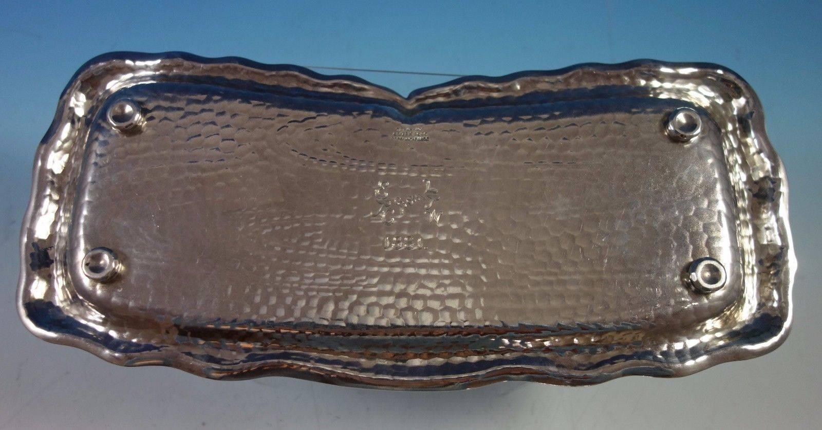 19th Century Lap over Edge Hammered by Tiffany & Co Sterling Silver Tray with Crab Hollowware