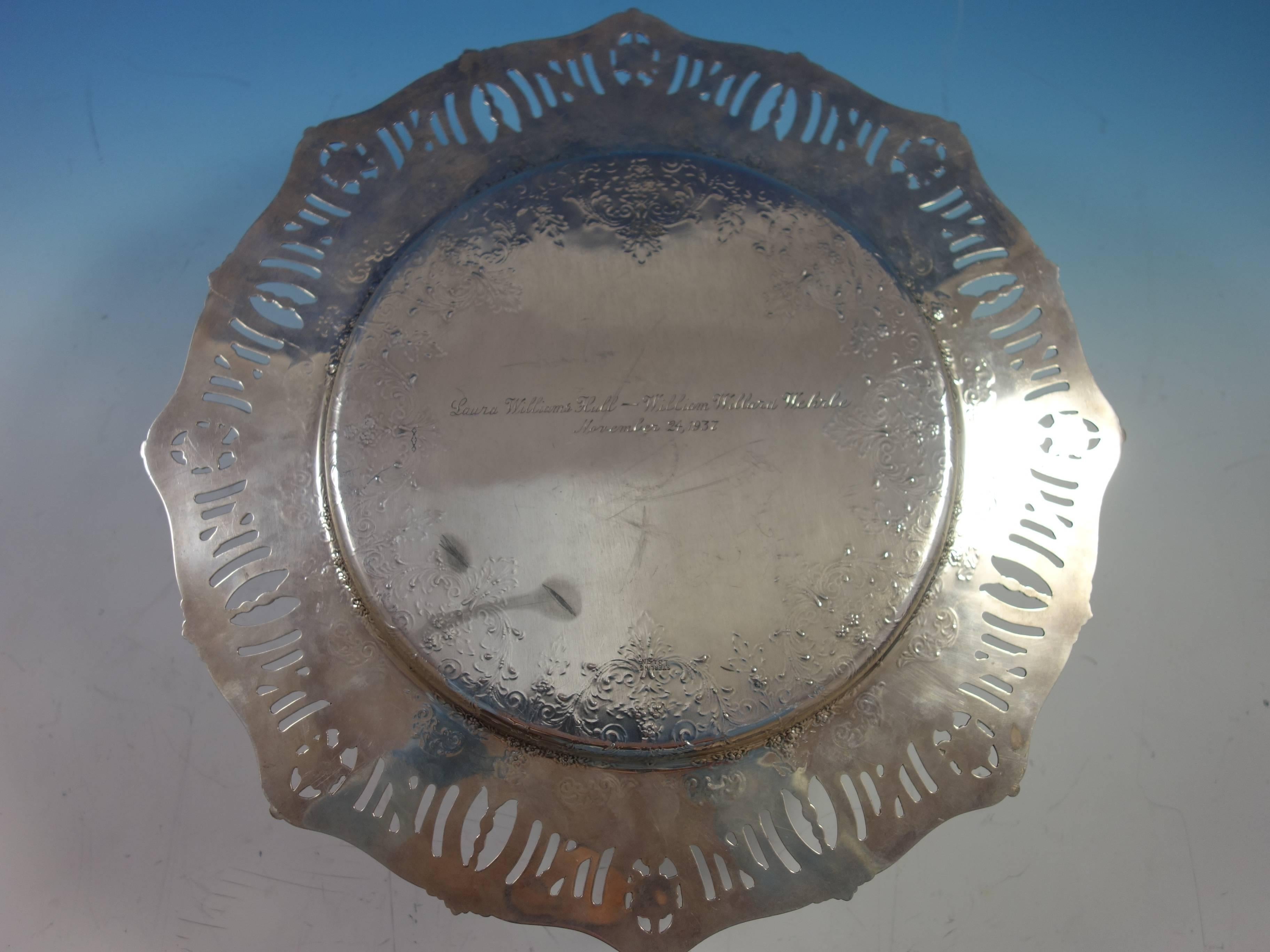 Pierced Border by J.E. Caldwell Sterling Silver Sandwich Platter Hollowware 3