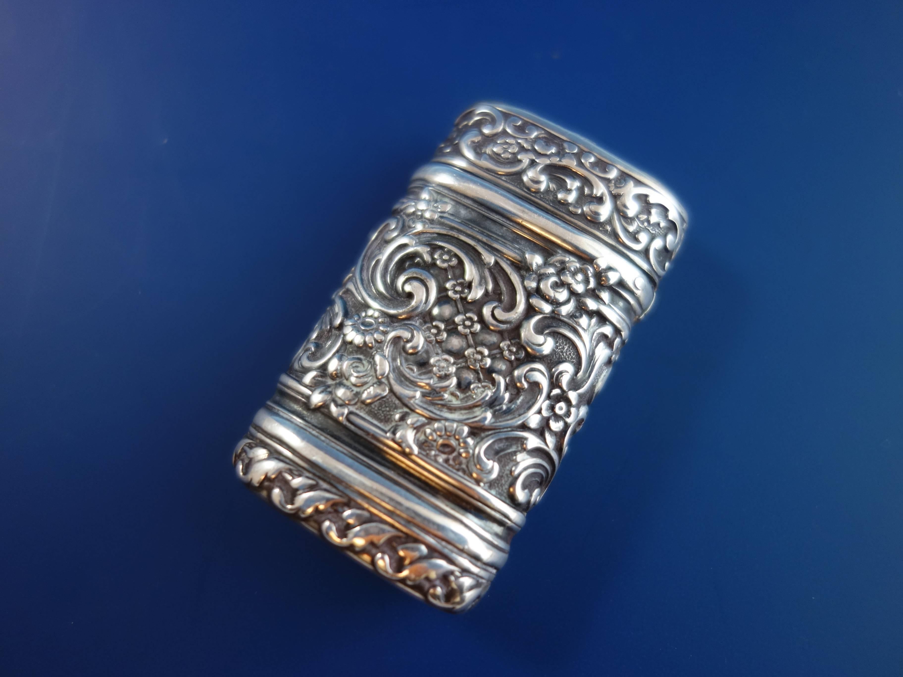 20th Century Tiffany & Co. Sterling Silver Match Safe with Repoussed Flowers Hollowware