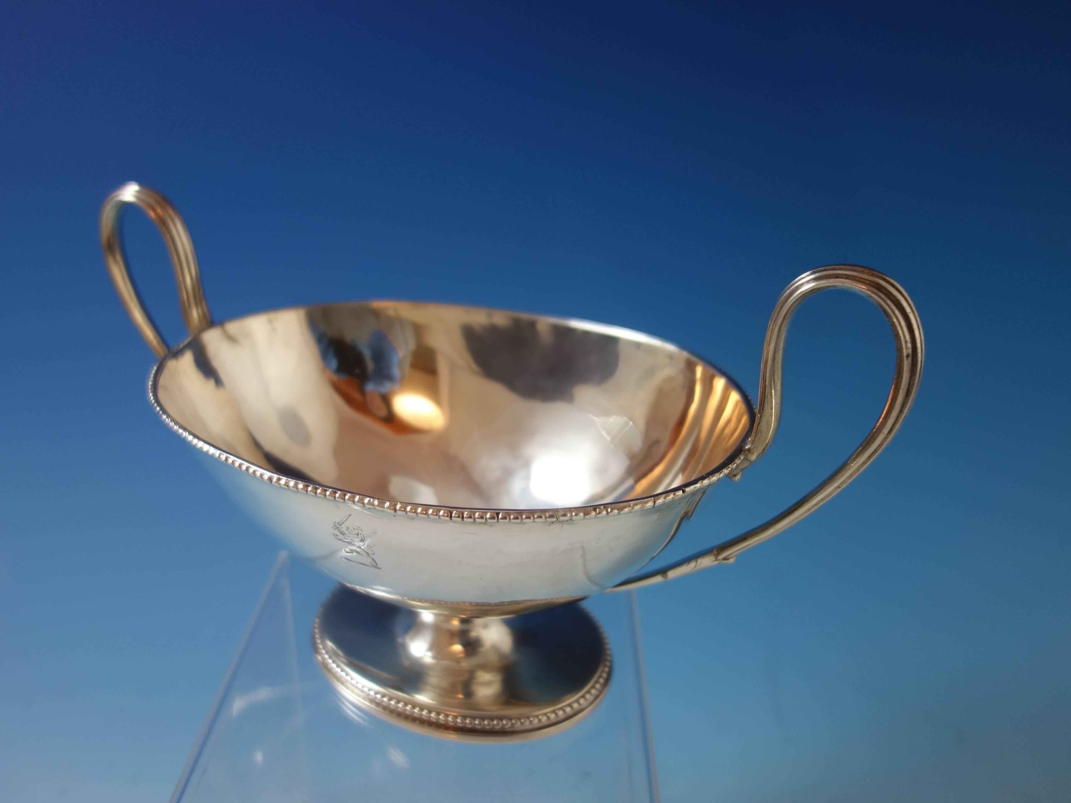 English sterling silver gravy boat (with no cover). It was made in London by Robert Hennell I in 1780. This piece weighs 11.3 troy ounces and measures 5 1/2