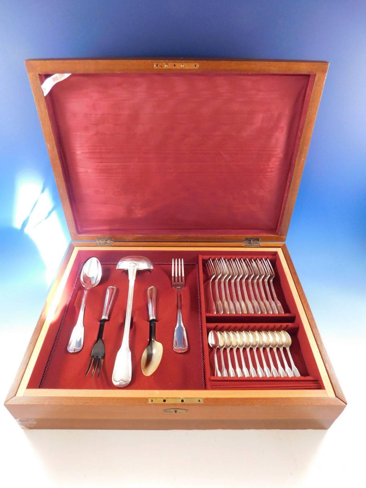 Fiddle Thread Italian 800 Silver Flatware Set for 12 Service 77 pcs boxed Dinner For Sale 4