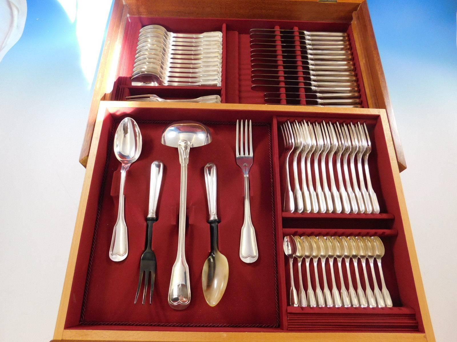 Fiddle Thread Italian 800 Silver Flatware Set for 12 Service 77 pcs boxed Dinner For Sale 5