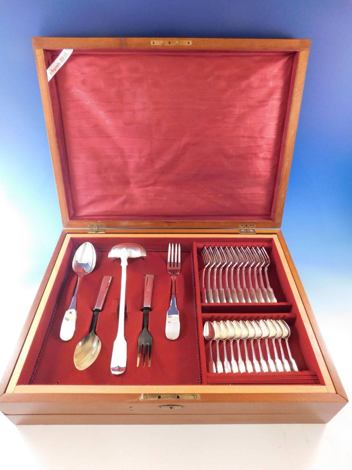1810 Italian 800 Silver Flatware Set for 12 Service 77 pieces fitted box Dinner For Sale 4