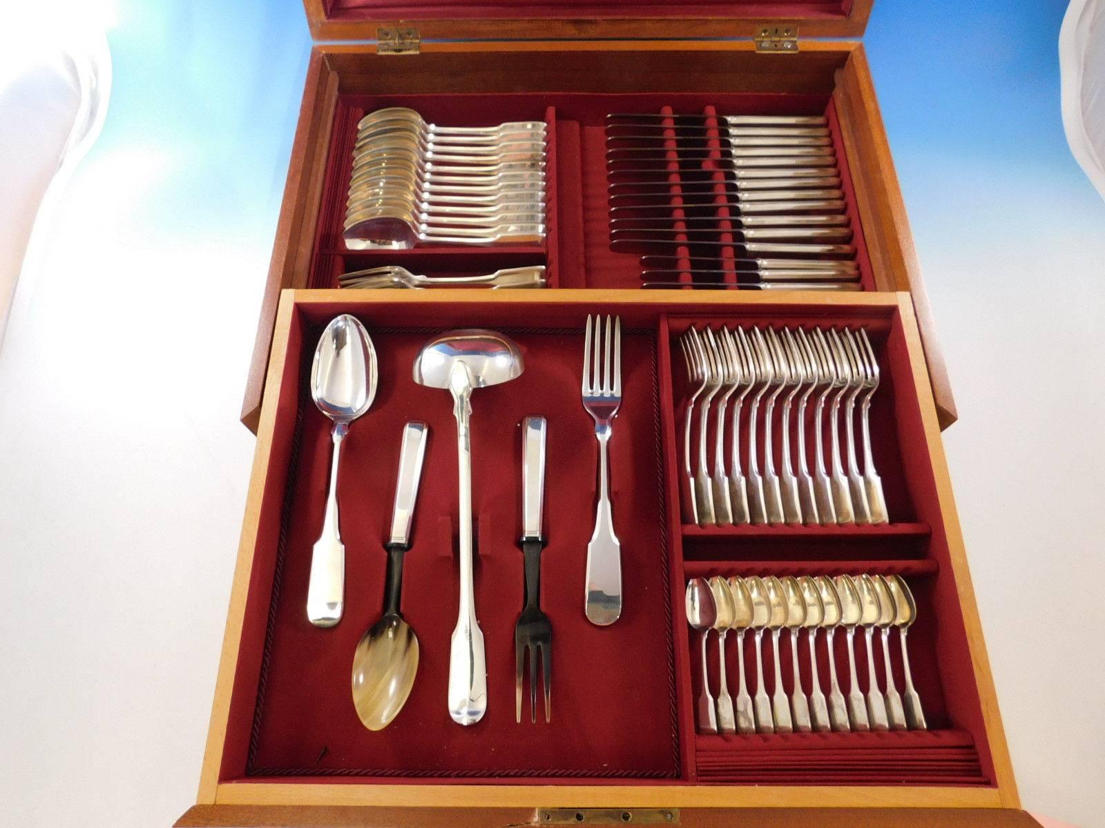 1810 Italian 800 Silver Flatware Set for 12 Service 77 pieces fitted box Dinner For Sale 5