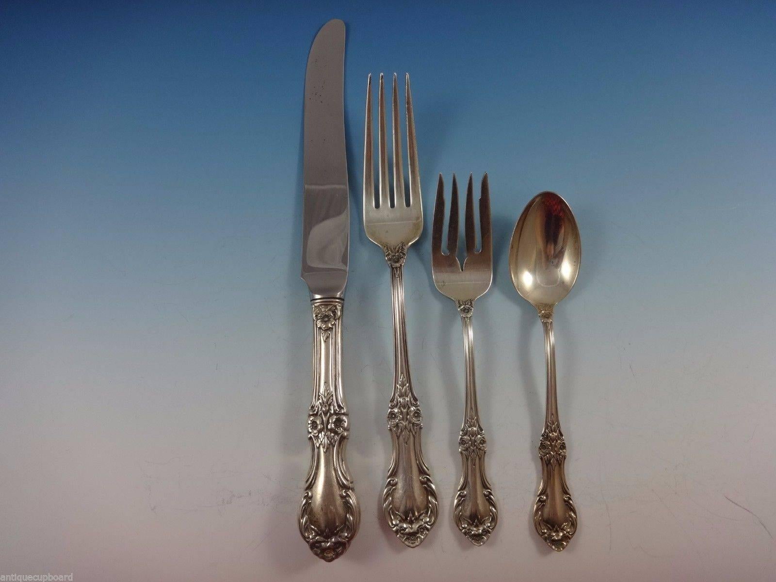 Victorian Wild Rose International Sterling Silver Flatware Service Eight Set 76 Pcs Dinner For Sale