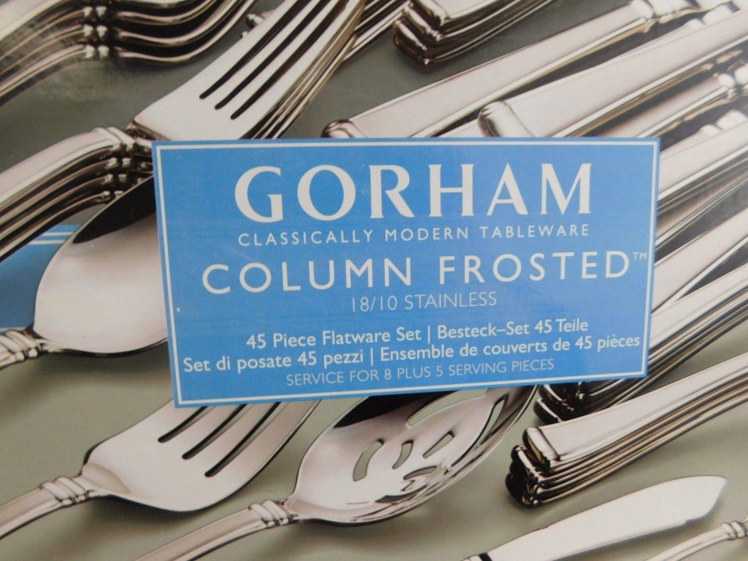 Column Frosted By Gorham Stainless Steel Flatware Set Service 8 New Column Frosted By Gorham Stainless Steel Flatware Set Service 8 New 45 Pieces For At 1stdibs