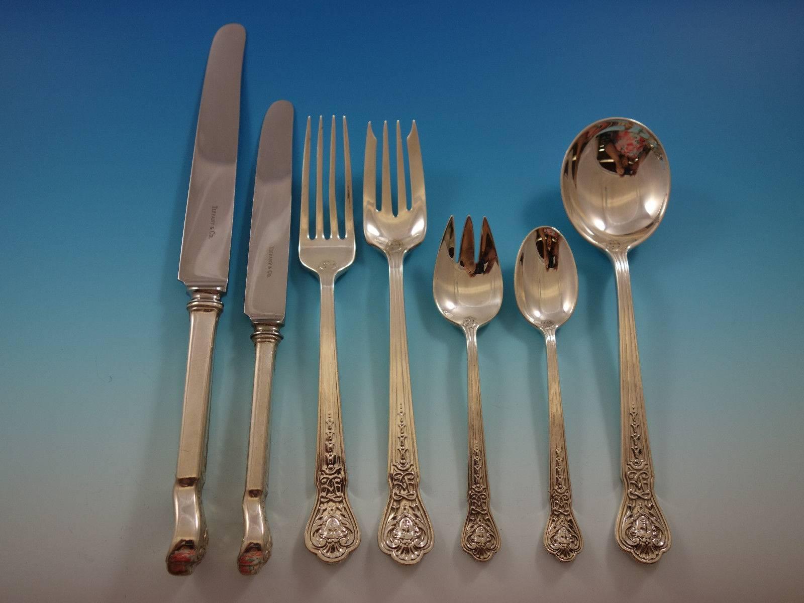 Exceedingly rare figural Art Nouveau A.J. FULLER CUSTOM SET BY TIFFANY sterling silver set. This set includes: 

12 Knives, 9 1/4