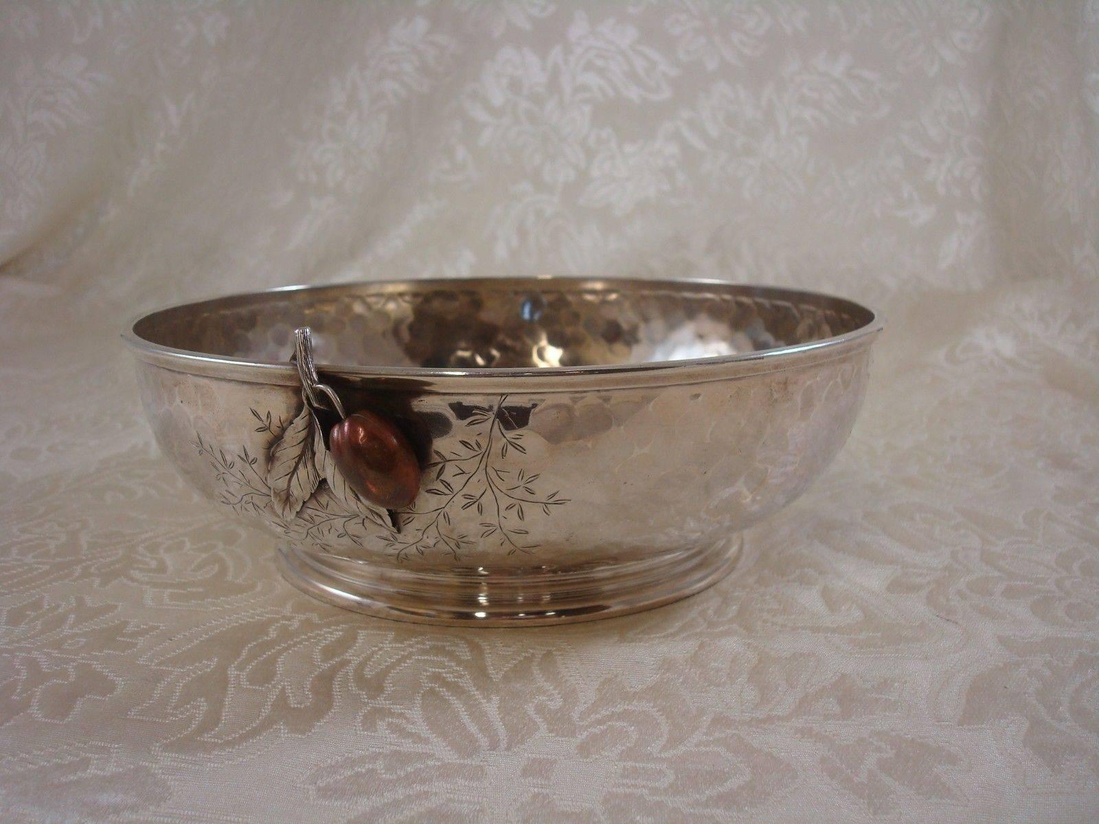 Copper Mixed Metals by Whiting Sterling Fruit Bowl with Applied Fruit and Leaves