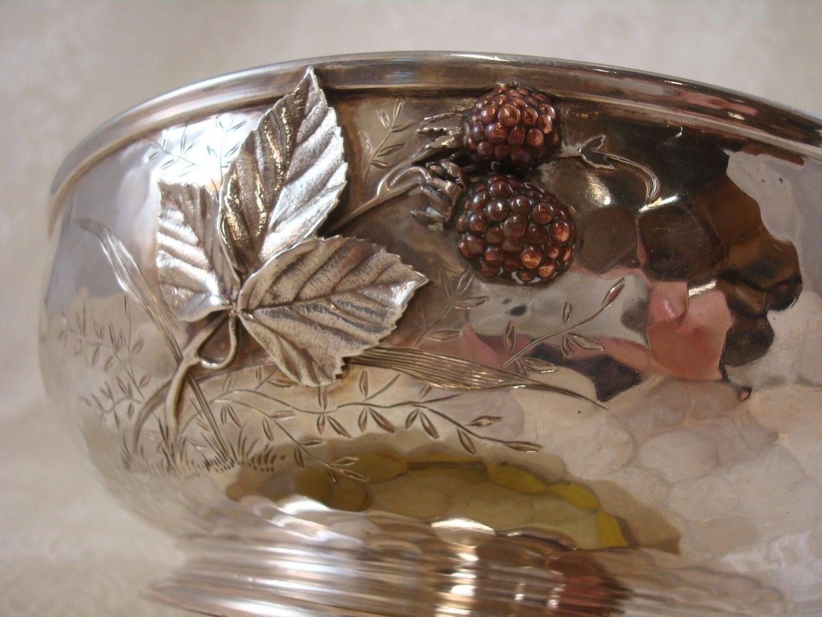 Mixed Metals by Whiting Sterling Fruit Bowl with Applied Fruit and Leaves 1