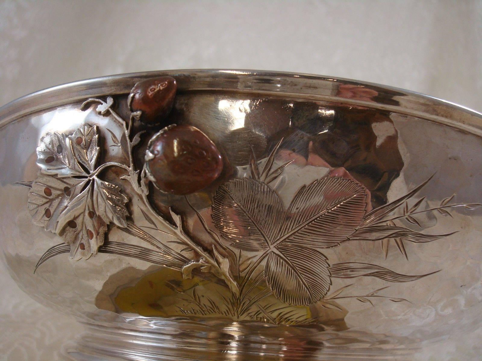 Mixed Metals by Whiting Sterling Fruit Bowl with Applied Fruit and Leaves 3