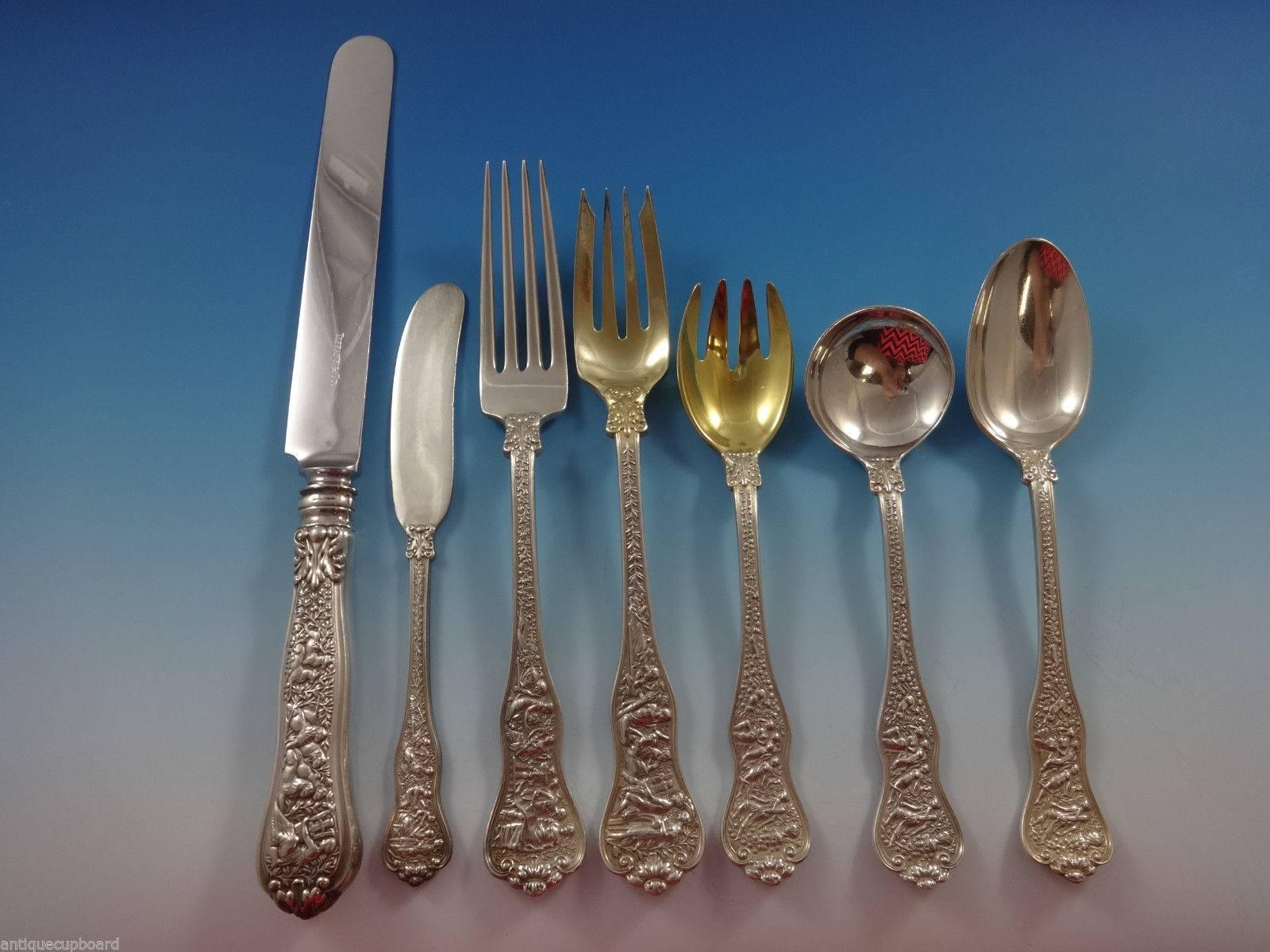 Olympian, circa 1878.
The Olympian pattern, which was introduced by Tiffany & Co. in 1878, is the most elaborate and complex of all Tiffany flatware designs. Each piece of Olympian is designed to illustrate a well-known story of classical