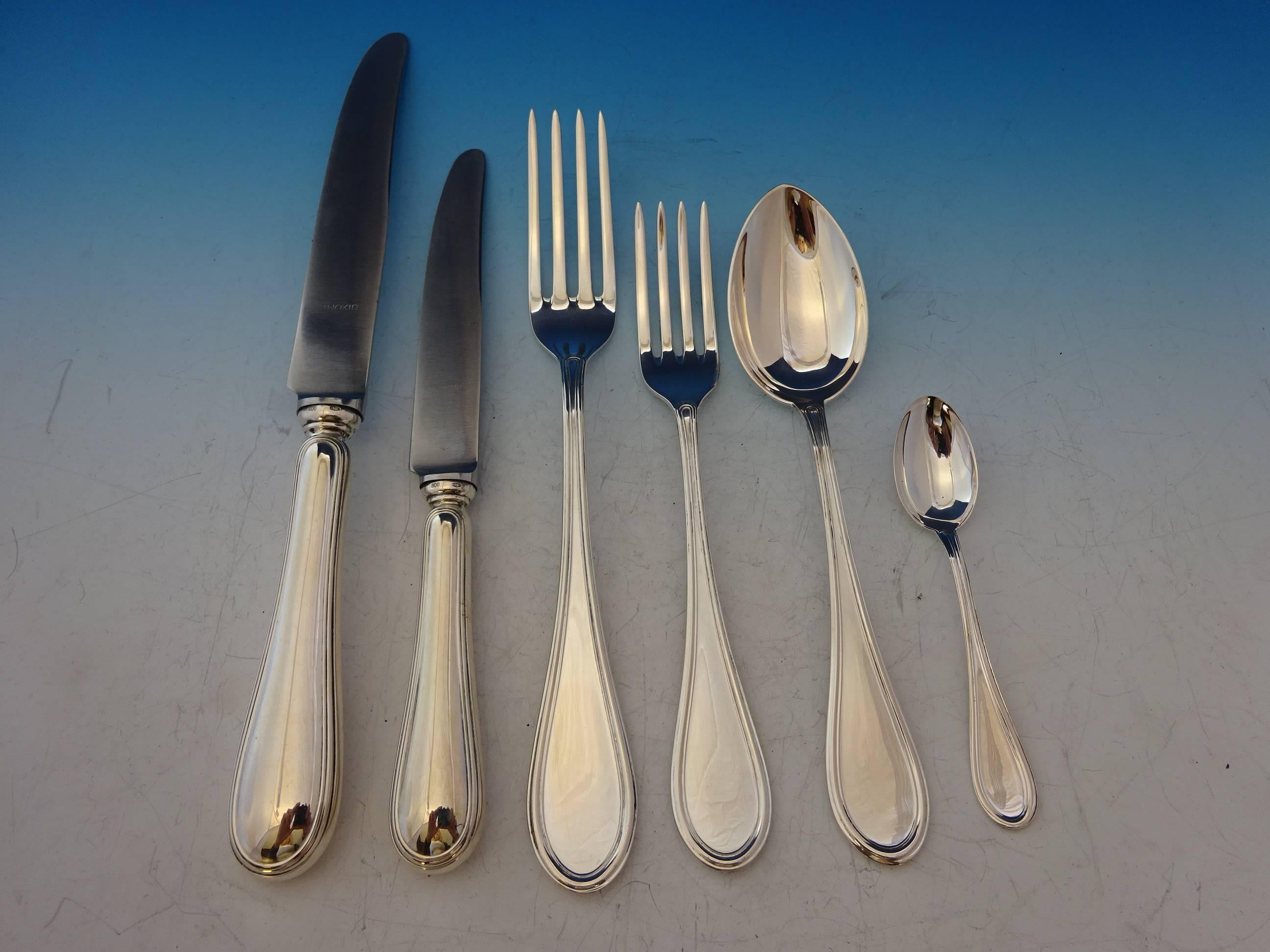 Old Italian 800 Silver Flatware Dinner Set for 12 Service 101 Pieces, Italy For Sale 2