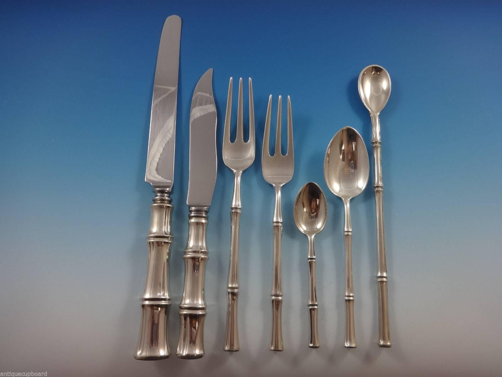 BAMBOO BY TIFFANY & CO. sterling silver Flatware set - 59 pieces. This pattern was designed by Van Day Truex for Tiffany & Company in the year 1961 and features a fabulous 3-D handle in the shape of a bamboo stalk. This set includes:

 
8 DINNER