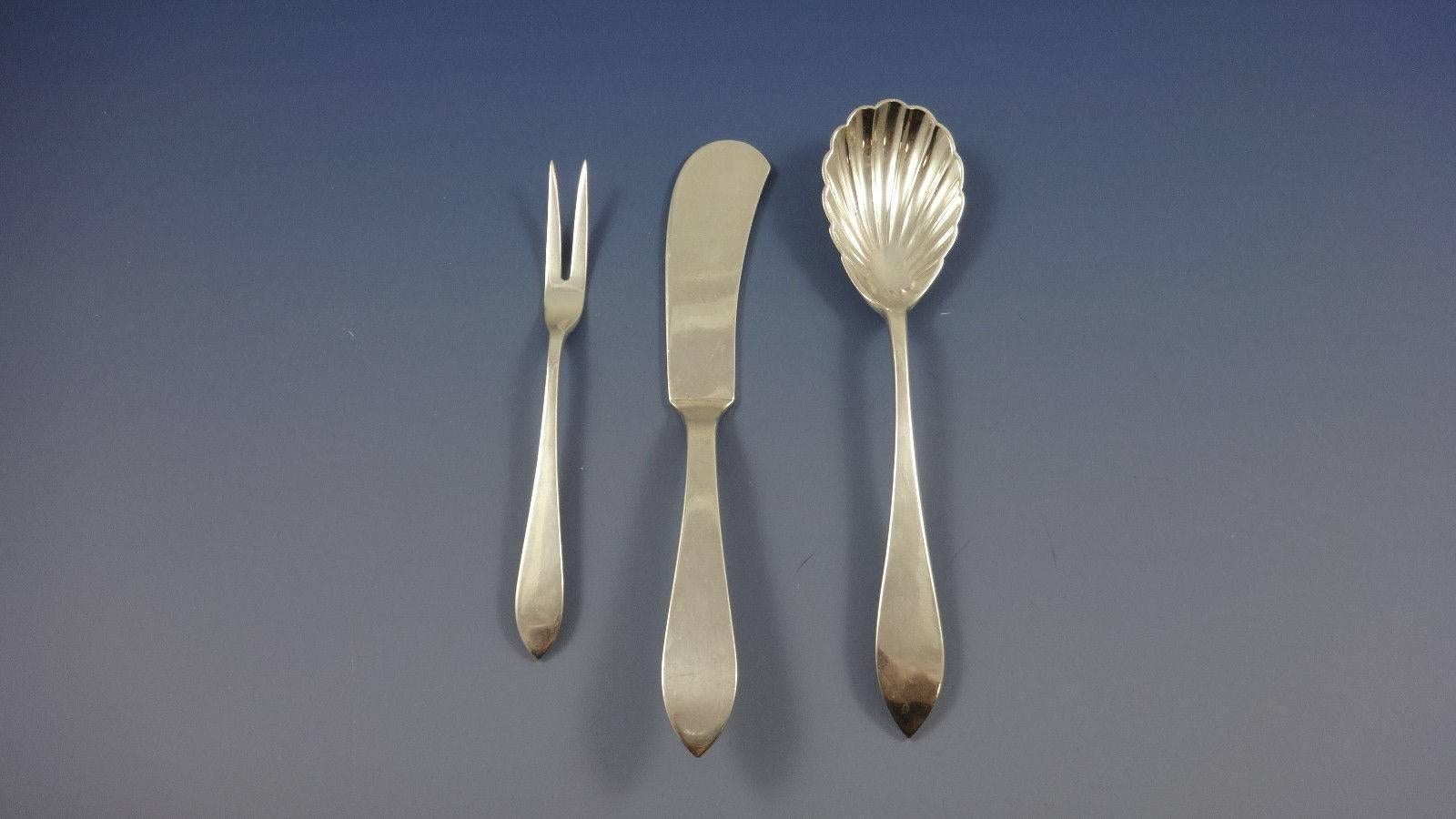 19th Century Old Newbury by Old Newbury Crafters Sterling Flatware Set 12 Service, Handmade