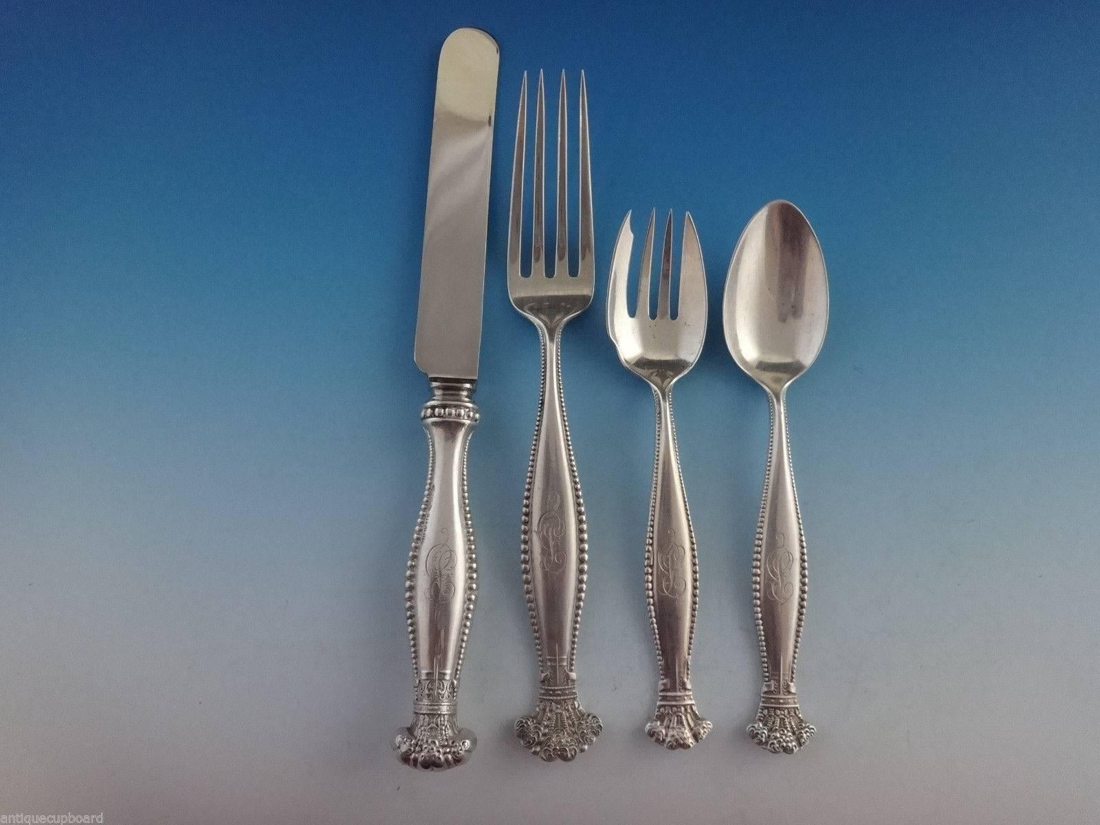 Late 19th Century Sandringham by Shiebler Sterling Silver Huge Flatware Set in Fitted Box 