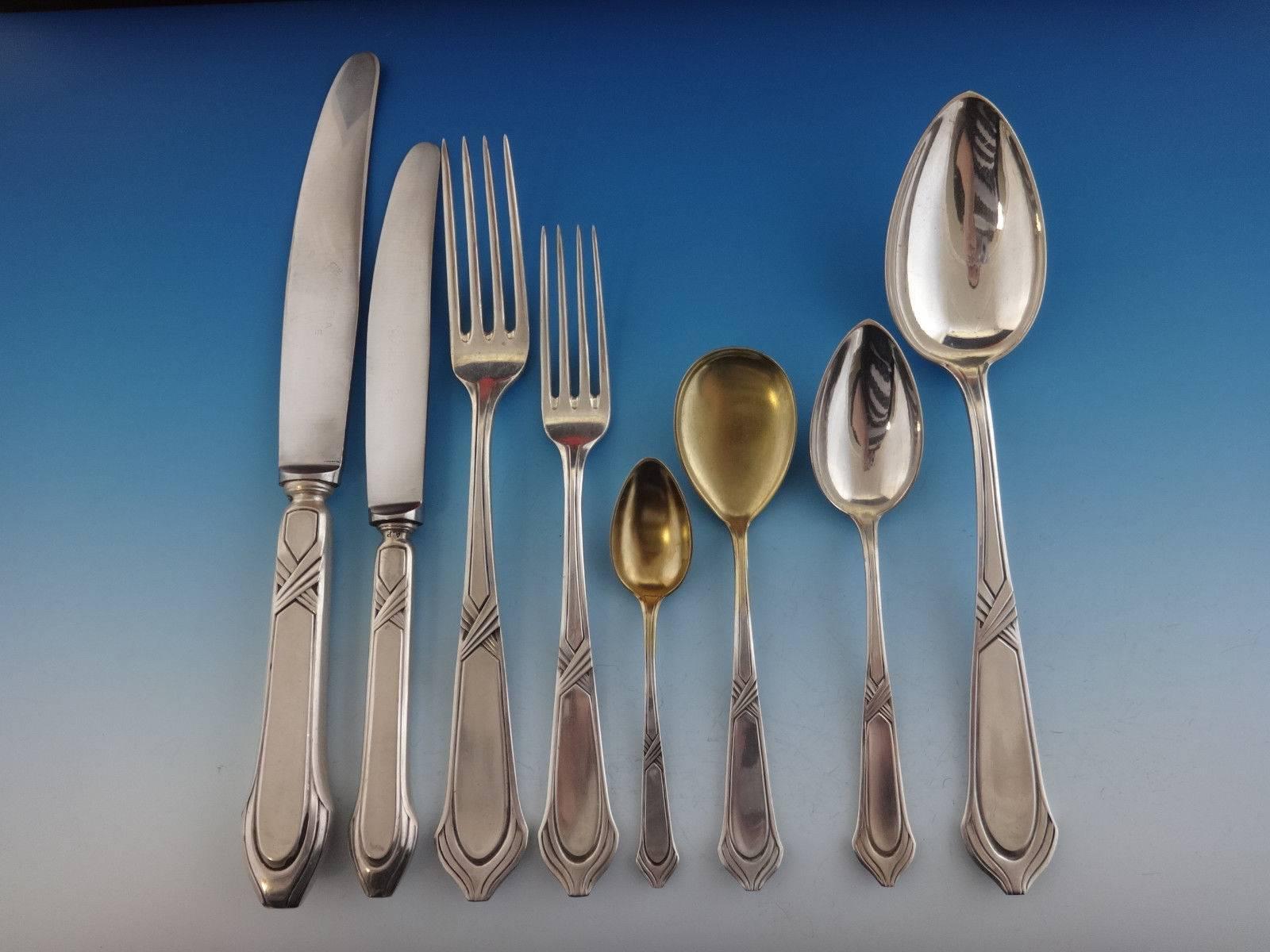 Beautiful Austrian 800 silver Alfred Pollack flatware set of massive 115 pieces. This set includes:

12 dinner knives, 10