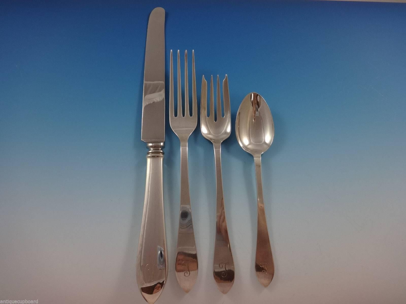 Faneuil by Tiffany & Co. Sterling Silver Flatware Set Service Eight Dinner In Excellent Condition In Big Bend, WI