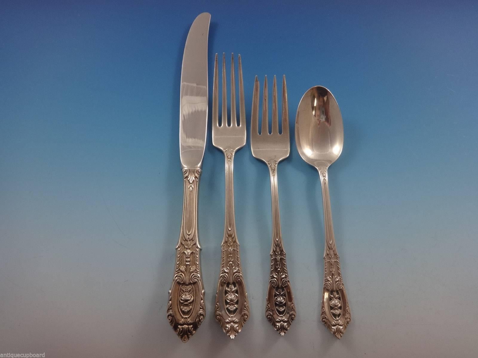 Rose Point by Wallace Sterling Silver Flatware Set for 12 Service 65 Pieces In Excellent Condition In Big Bend, WI