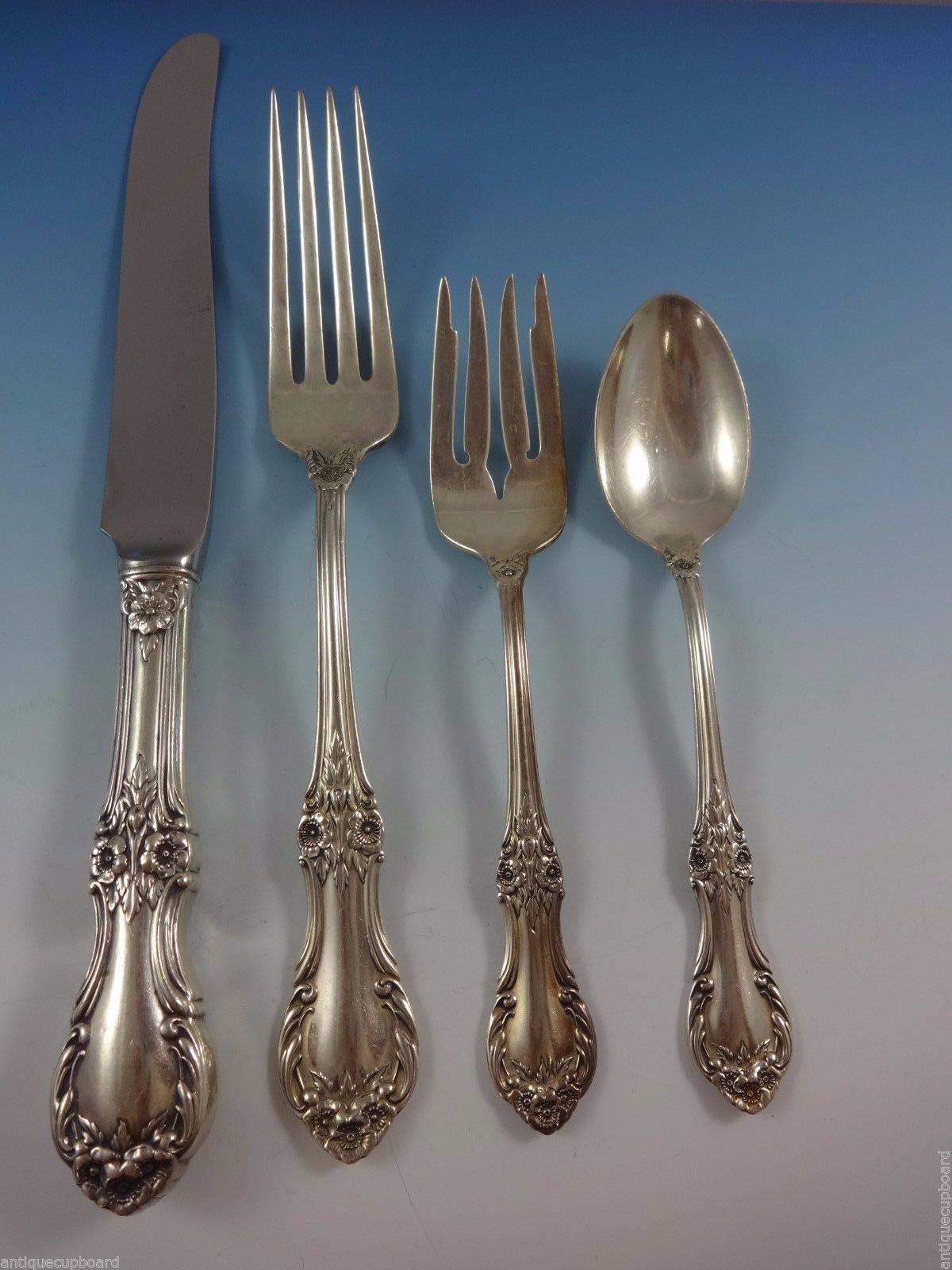 American Wild Rose by International Sterling Silver Flatware Service 12 Set Dinner Size For Sale