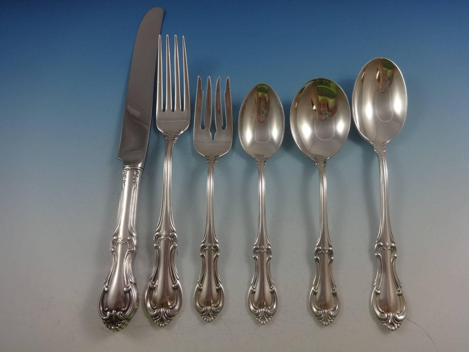 Inspired by the designs of the court of Louis XV, this sterling silver flatware pattern is as heroic and feminine as its namesake. Its traditional curves and contours are restrained by a modern touch, emphasizing the tapered slenderness of the