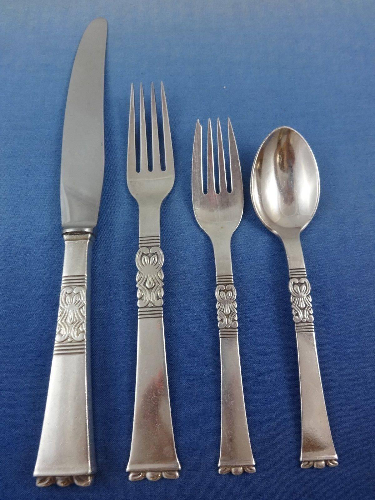 Rigs by Frigast Danish Sterling Silver Flatware Set Service 60 Pcs Dinner Size In Excellent Condition In Big Bend, WI