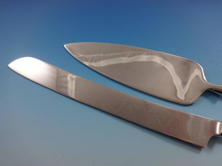 Sterling Silver Two Pieces Wedding Cake Knife And Server Set Great Sterling Silver Two Pieces Wedding Cake Knife And Server Set Great Gift In Excellent Condition