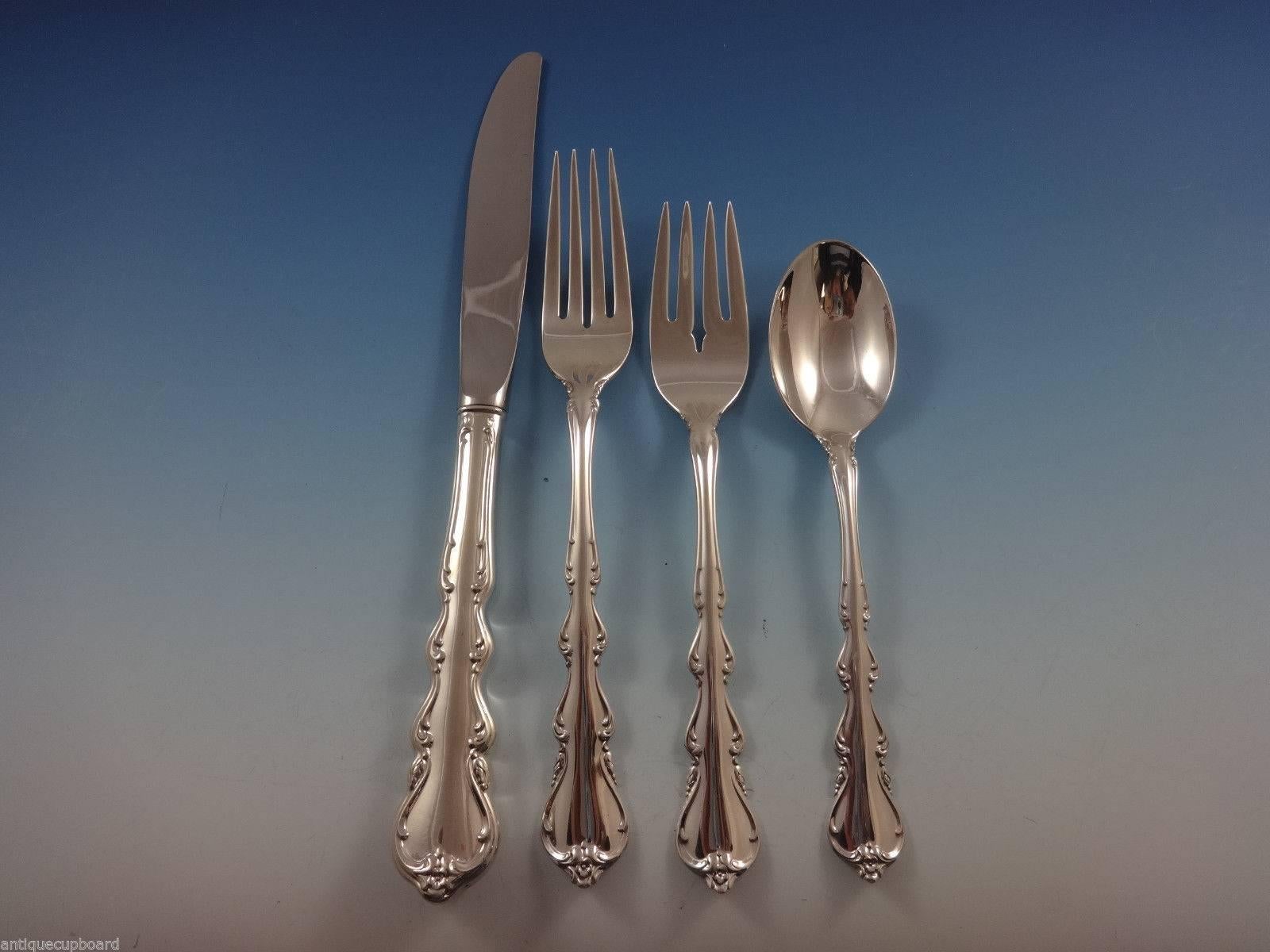 Monumental Angelique by International sterling silver flatware set for 18, 114 pieces. This set includes:

18 knives, 9 1/4
