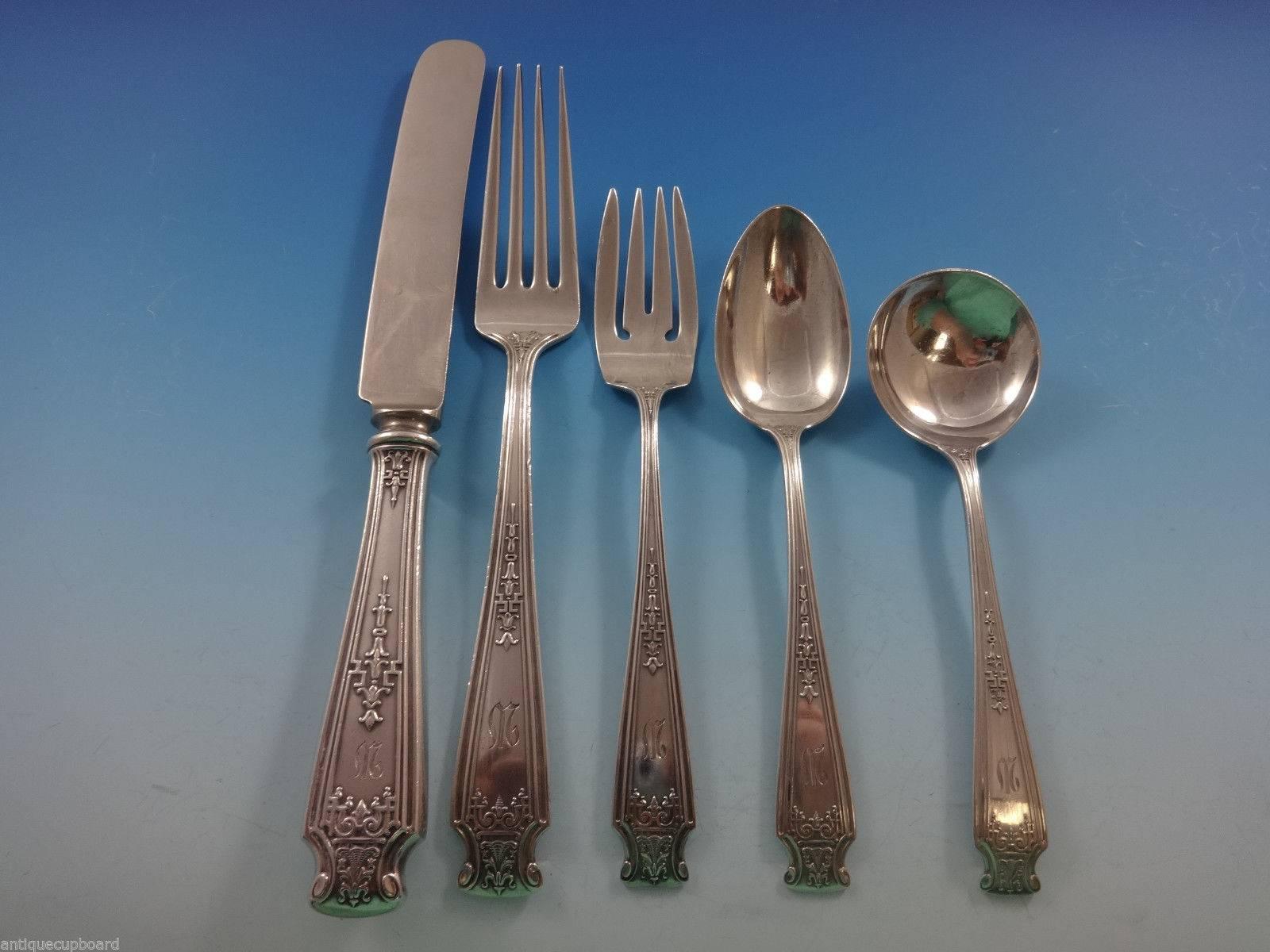 Rare Mandarin by Whiting sterling silver flatware set of 74 pieces. This set includes:

12 knives, 8 5/8