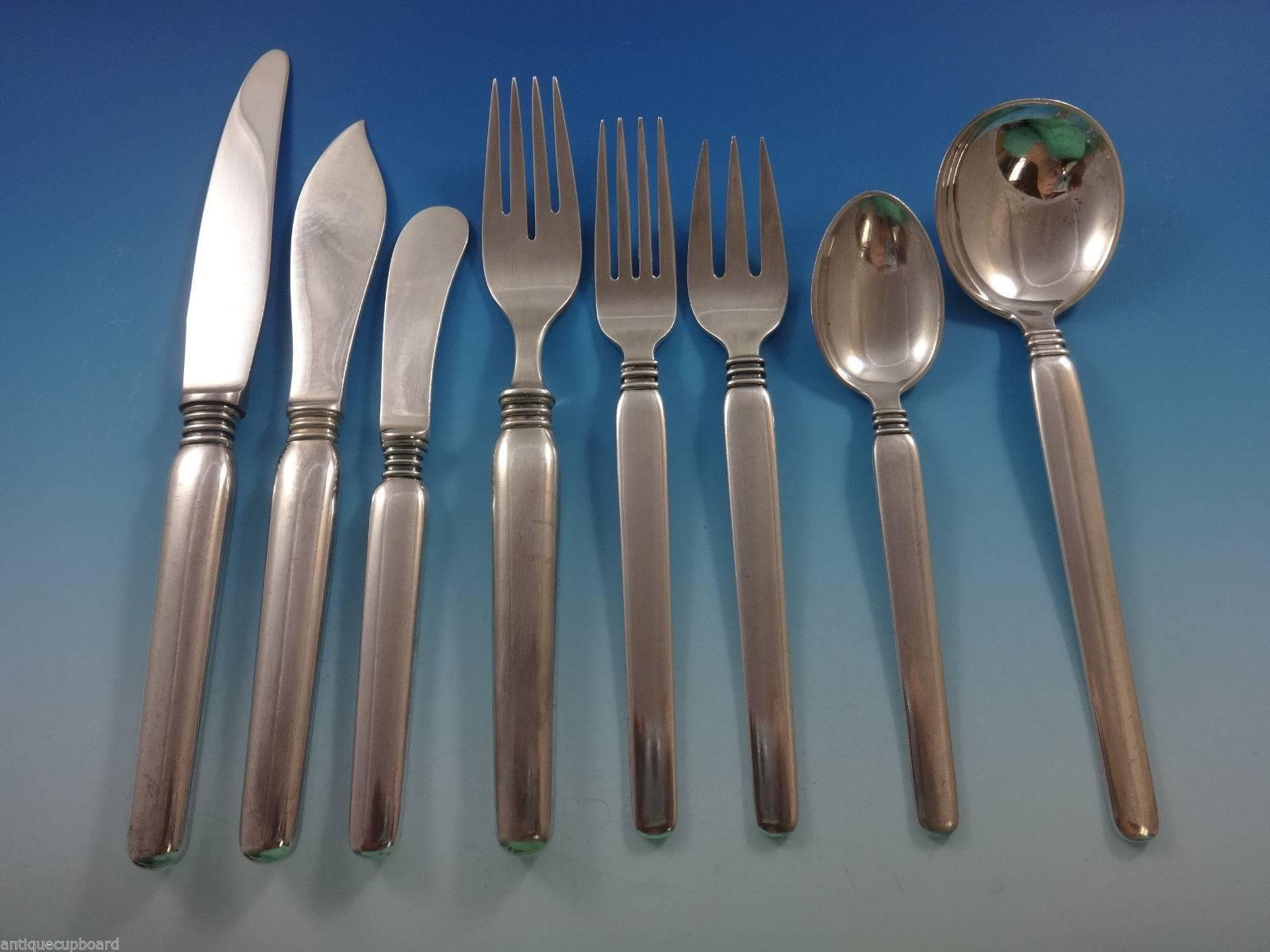 Windsor by W & S Sorensen Sterling Silver Danish Flatware Set 8 Service. This set includes: 8 KNIVES, 8 1/2", 8 FORKS, 6 3/4", 8 SALAD FORKS, 3-TINE, 6 1/2", 8 TEASPOONS, 6", 8 CREAM SOUP SPOONS, 6 3/4", 8 HOLLOW HANDLE