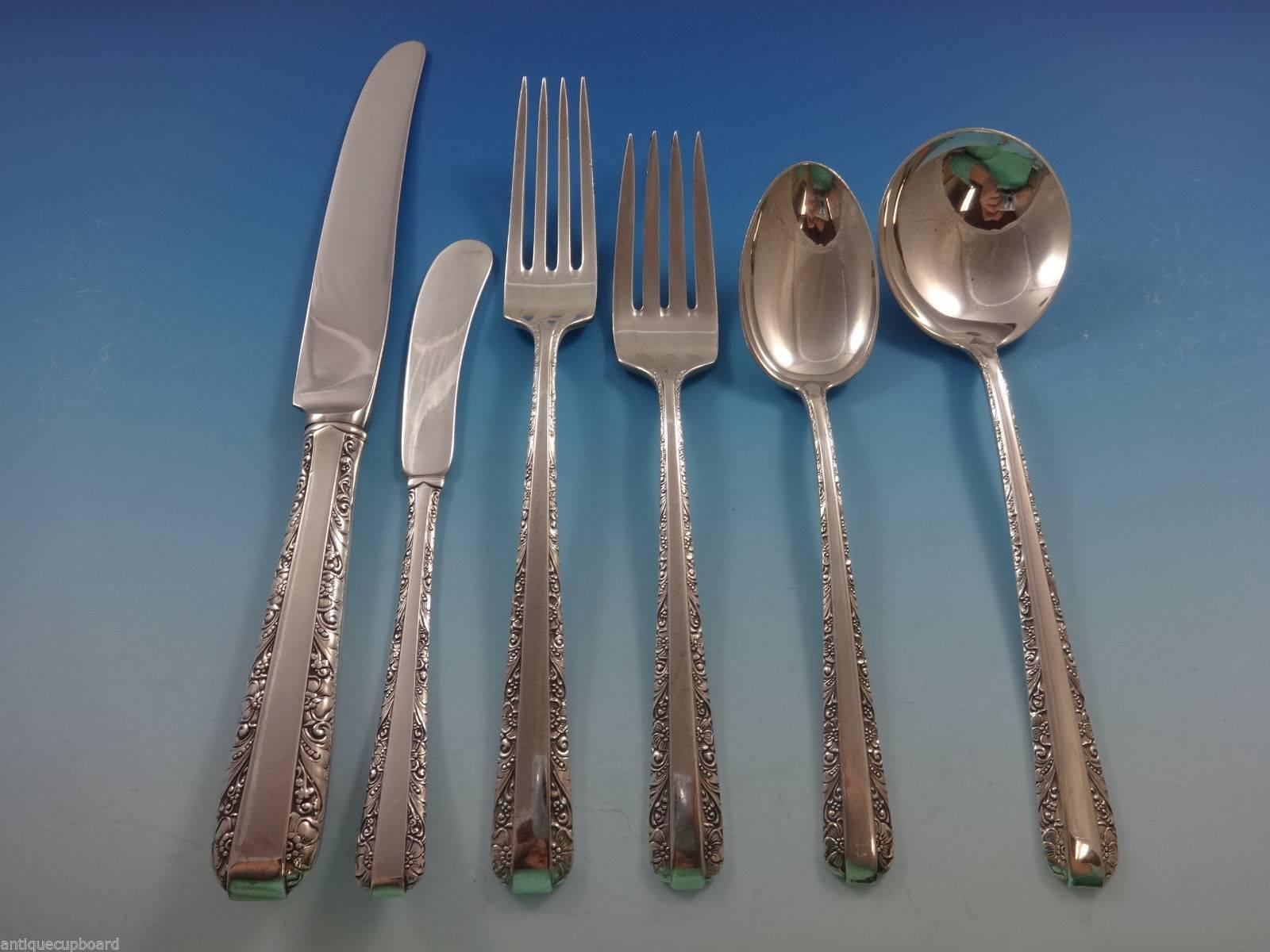 A striking effect of plain sterling contrasted with rich ornamentation. No other pattern has the allure of a raised ribbon of silver laid over a rich decorative background. Candlelight stands alone among exquisite sterling flatware patterns.

