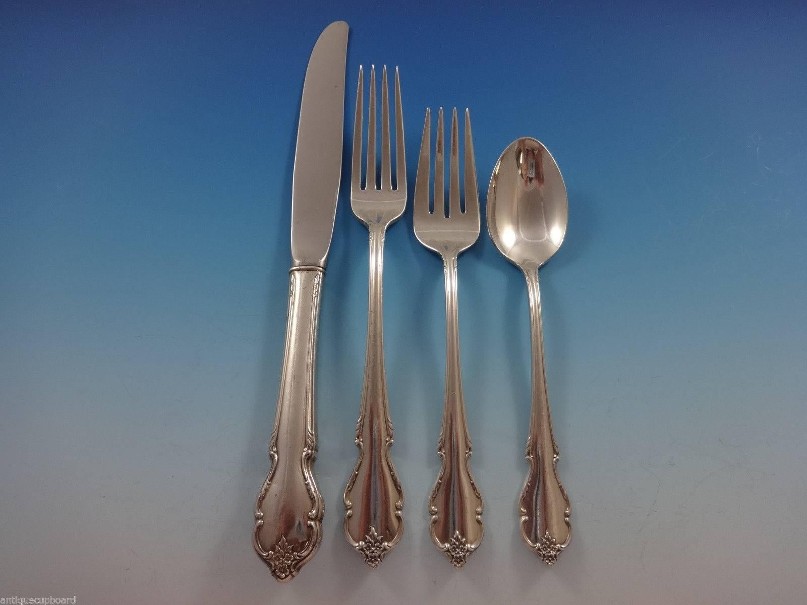 Breton Rose by International Sterling Silver Flatware Set, 12 Service, 72 Pieces In Excellent Condition For Sale In Big Bend, WI