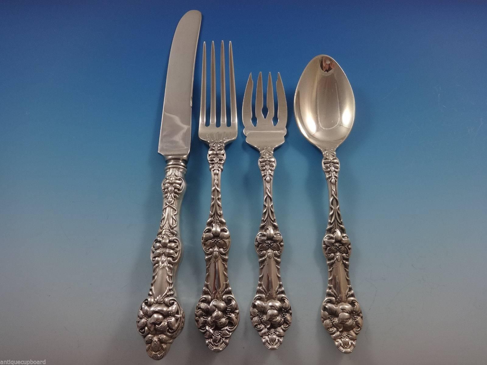 Exceptional old orange blossom by Gorham-Alvin sterling silver dinner size flatware set, 53 Pieces. This set includes:

12 dinner size knives, 9 3/4