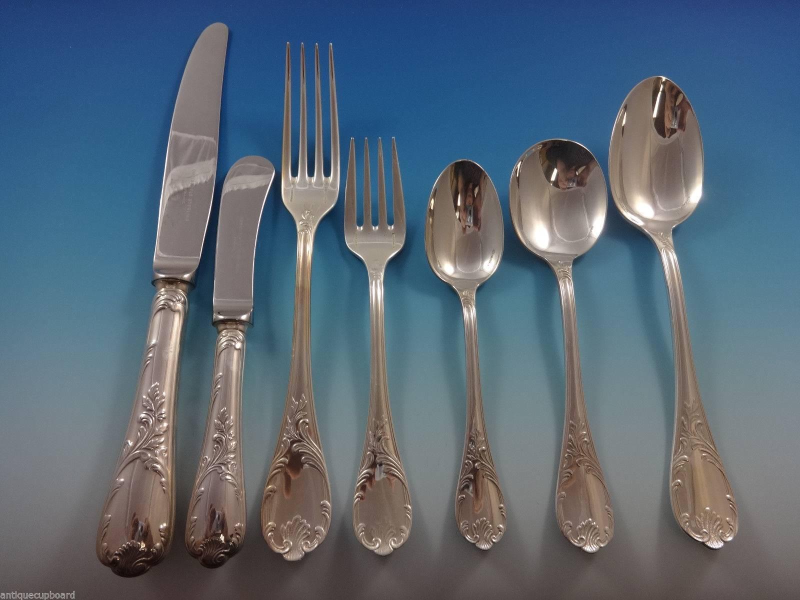 Marly by Christofle sterling set.

Christofle French silver flatware has been crafted by master artisans since 1830. The revolutionary style and character of Christofle dinnerware comes from collaborations with groundbreaking architects, designers