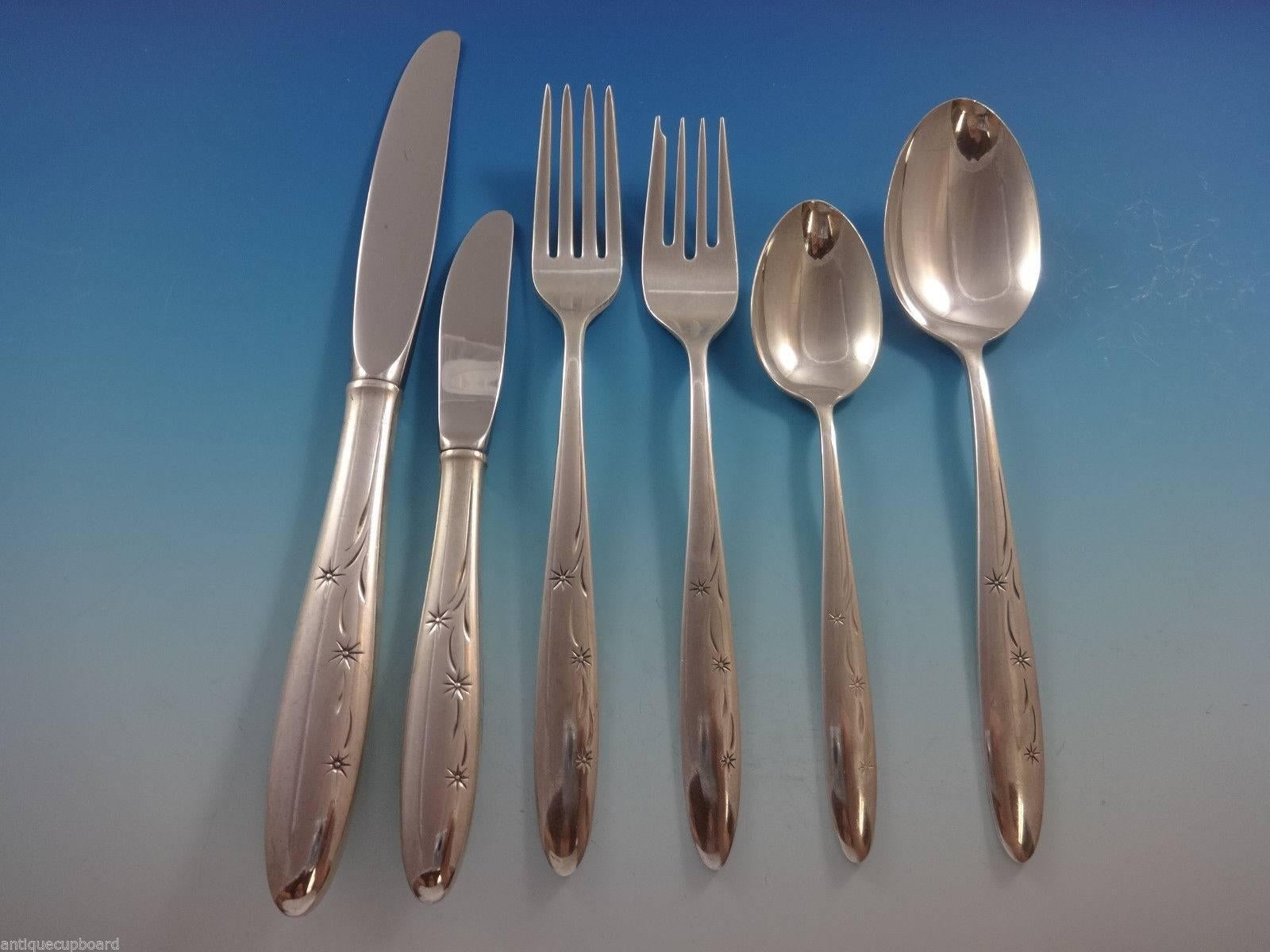 Mid-Century Modern Celeste by Gorham, circa 1956 sterling silver flatware set of 79 pieces. This set includes:

12 knives, 9 3/8