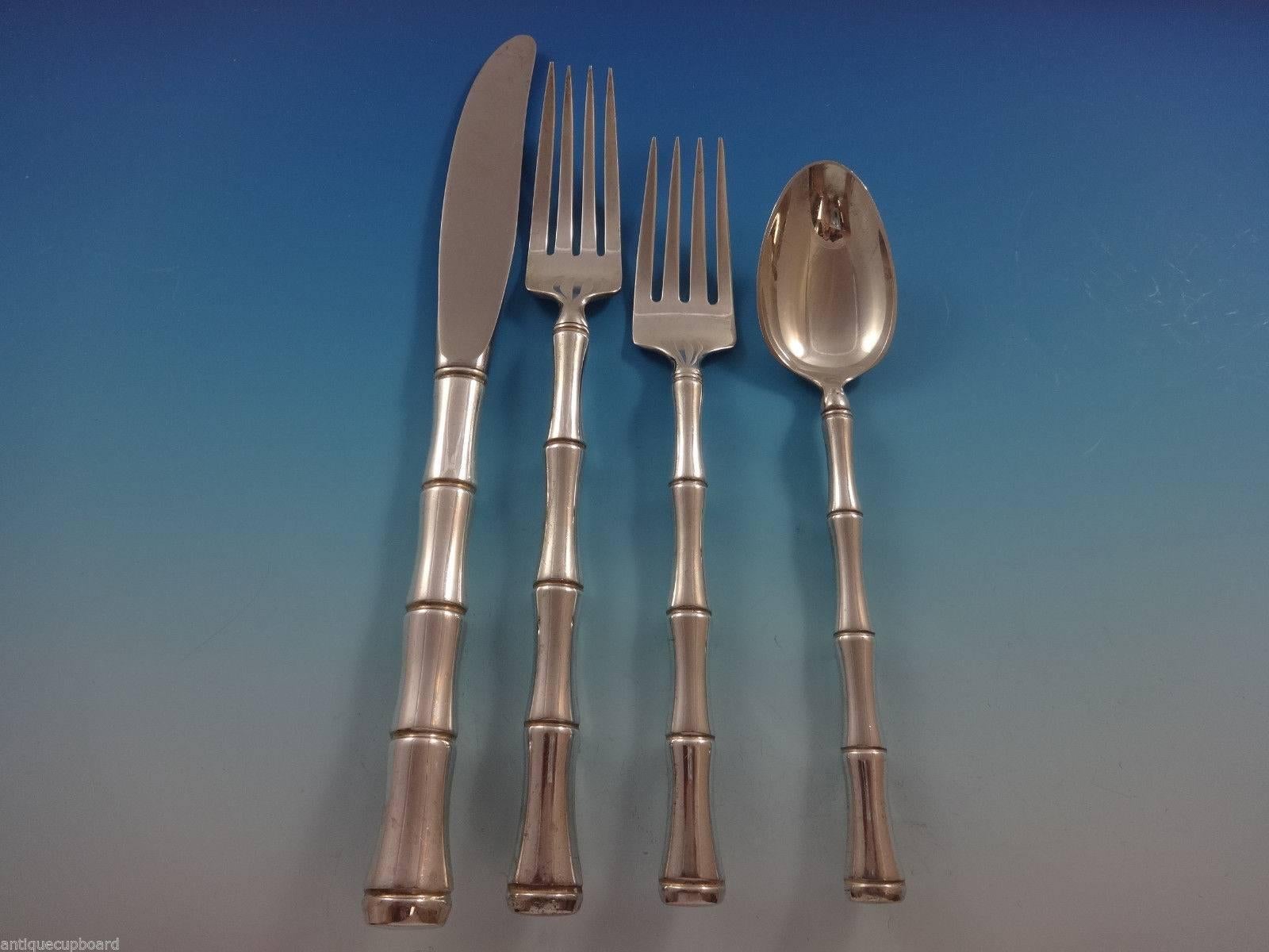 Mandarin by Towle sterling silver flatware set of 34 pieces. This pattern features a fabulous 3-D hollow handle in the shape of a bamboo stalk. Its simplicity and character have made it a favorite for modern table settings, but the thematic